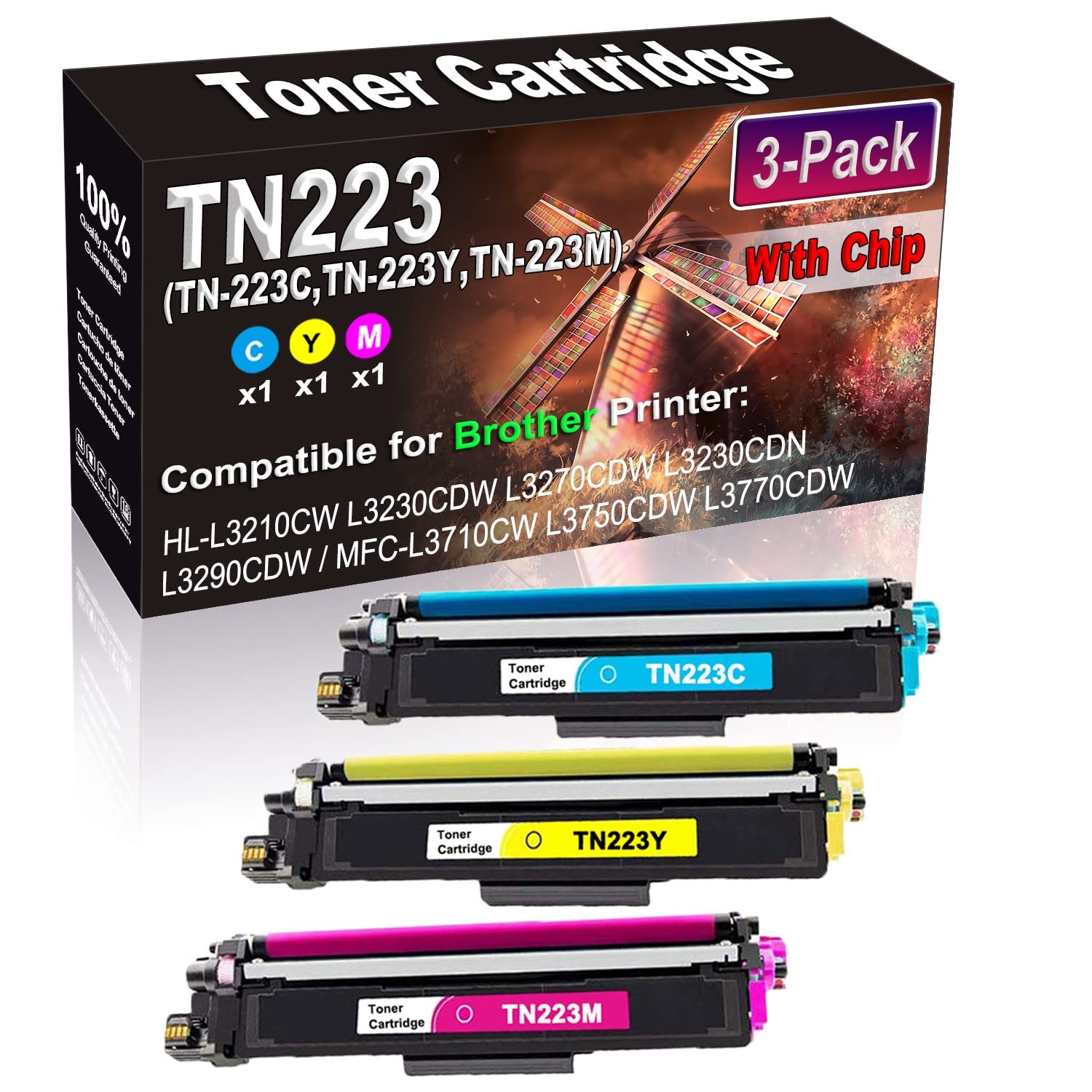 3-Pack High Capacity Compatible Toner Cartridge Replacement for Brother HL-L3210CW HL-L3230CDW (TN-223C TN-223Y TN-223M) - Ideal for Home & Office Printing, Documents, and Reports