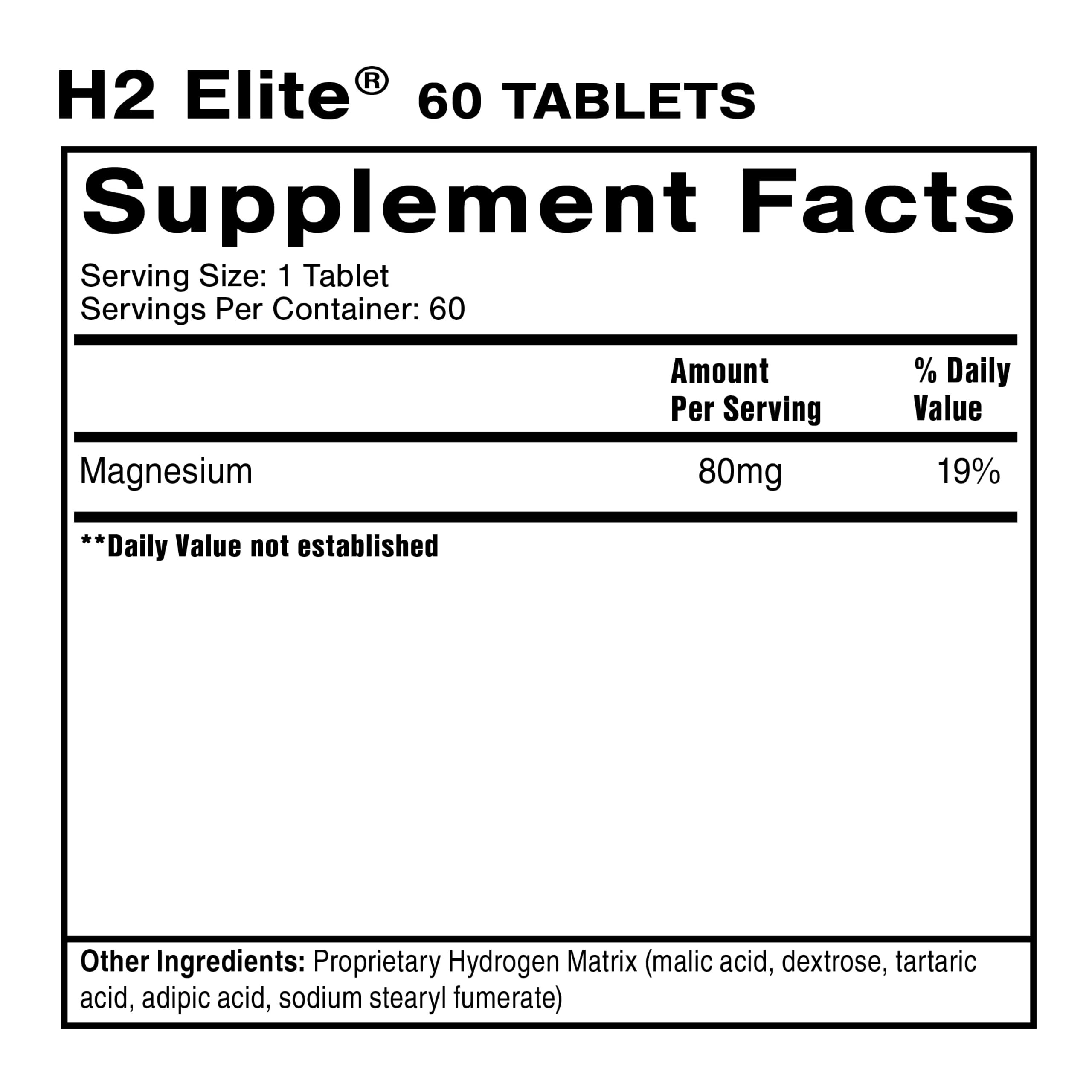 Quicksilver Scientific H2 Elite Molecular Hydrogen Tablets - 60 Count | Energy & Metabolism Booster with Magnesium Malate | Fast-Dissolving Water Additive for Enhanced Hydration | Perfect for Athletes, Fitness Enthusiasts & Active Lifestyles
