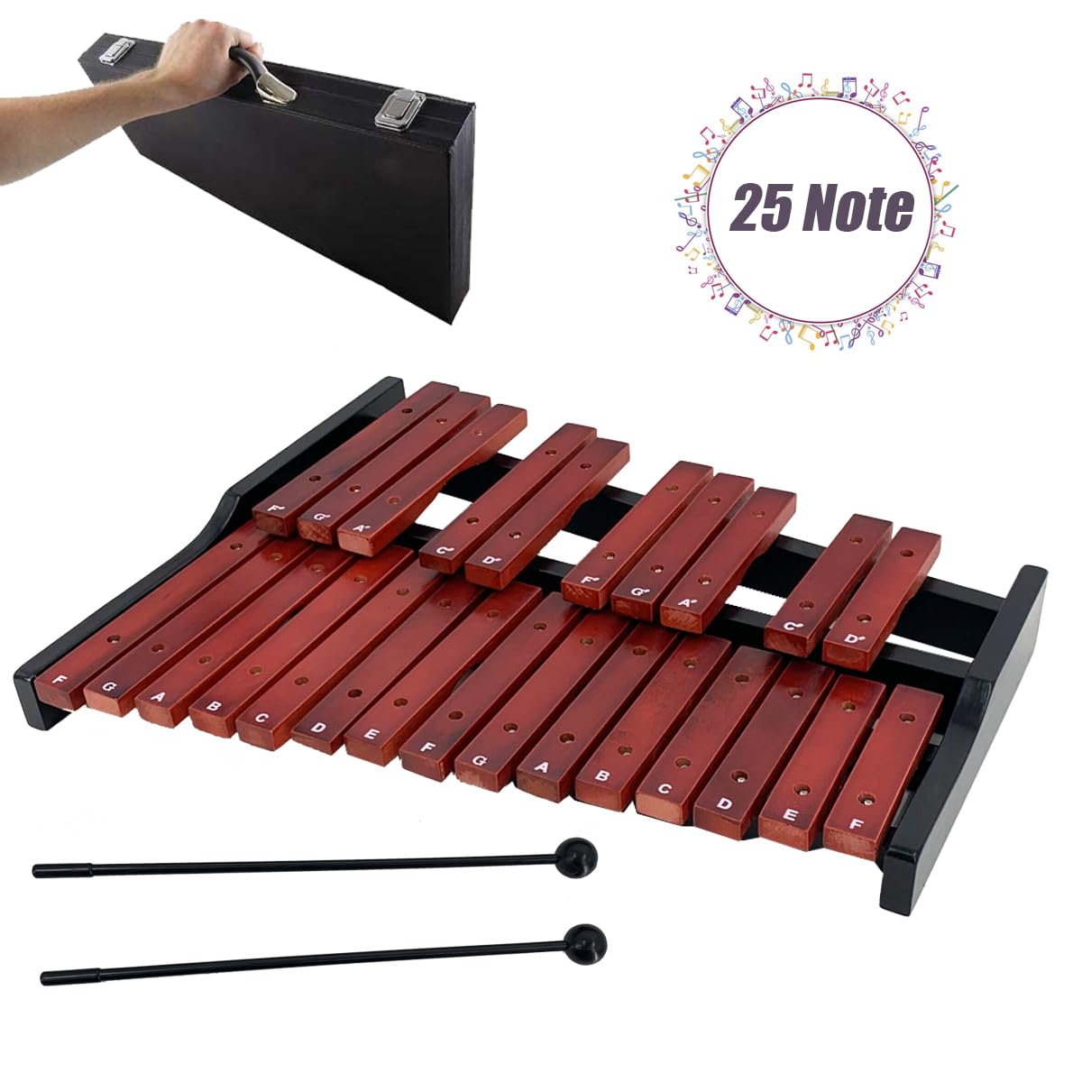 Professional 25-Key Portable Rosewood Xylophone for Adults & Students - Alto Diatonic Scale F to F, Chromatic F to D - Perfect for Music Education, Percussion Practice & Live Performances