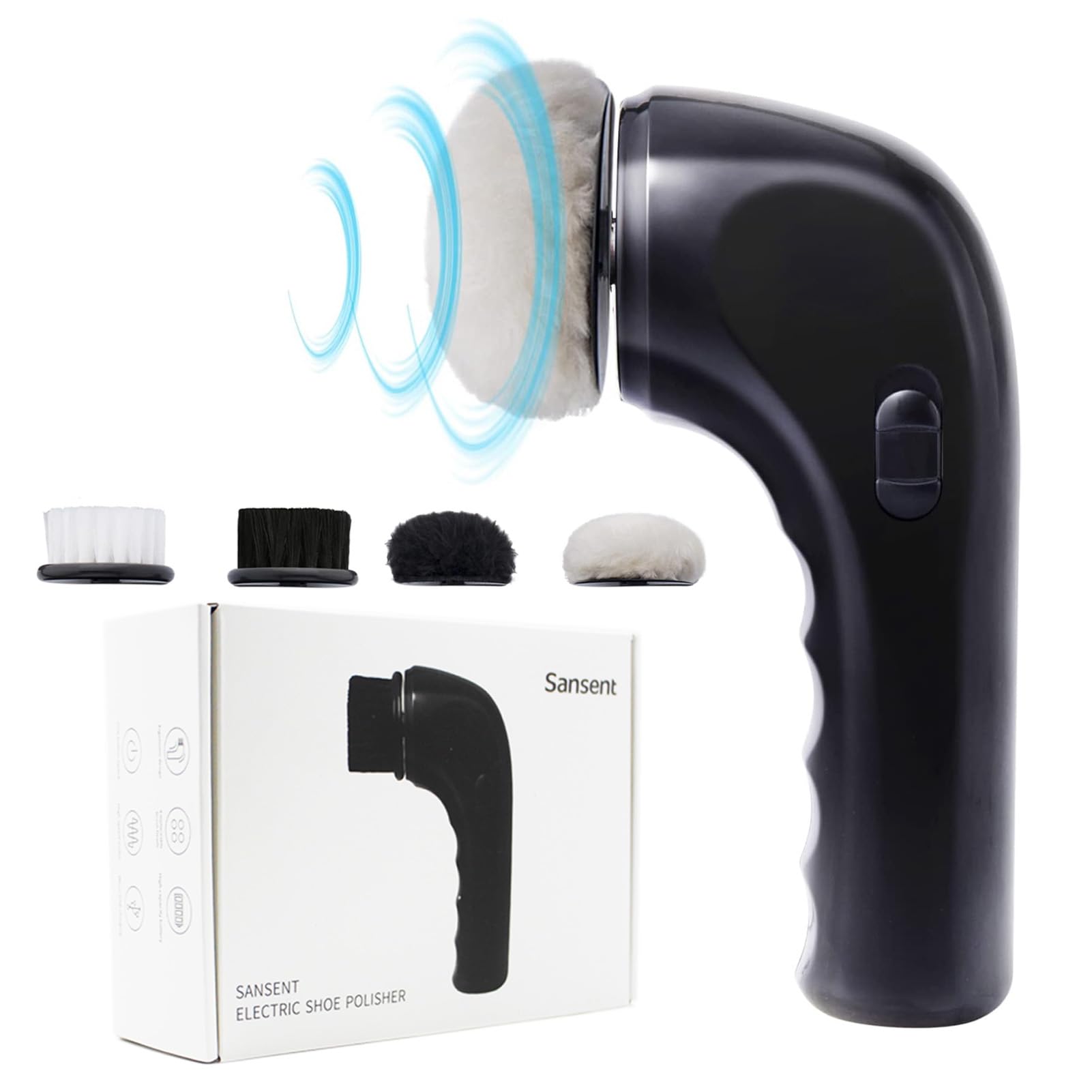 Sansent Electric Shoe Polisher & Cleaner Kit - Portable Leather Shoe Shine Brush with Dust Remover for Men & Women (Black, Medium) | Perfect for Home, Office & Travel Shoe Care