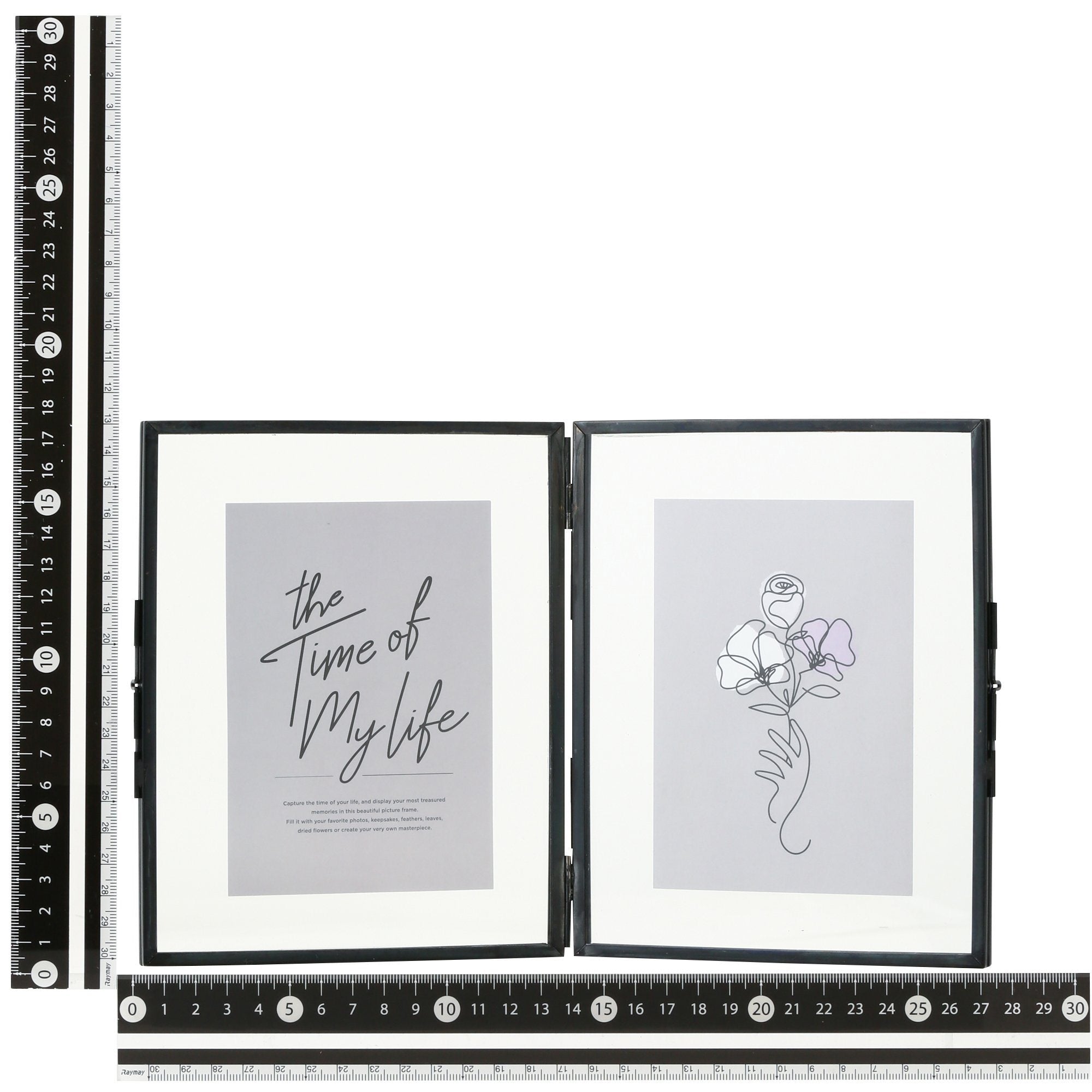 Black Metal Glass Frame with 2 Windows - Perfect for Home Office, Living Room, and Modern Interior Decor