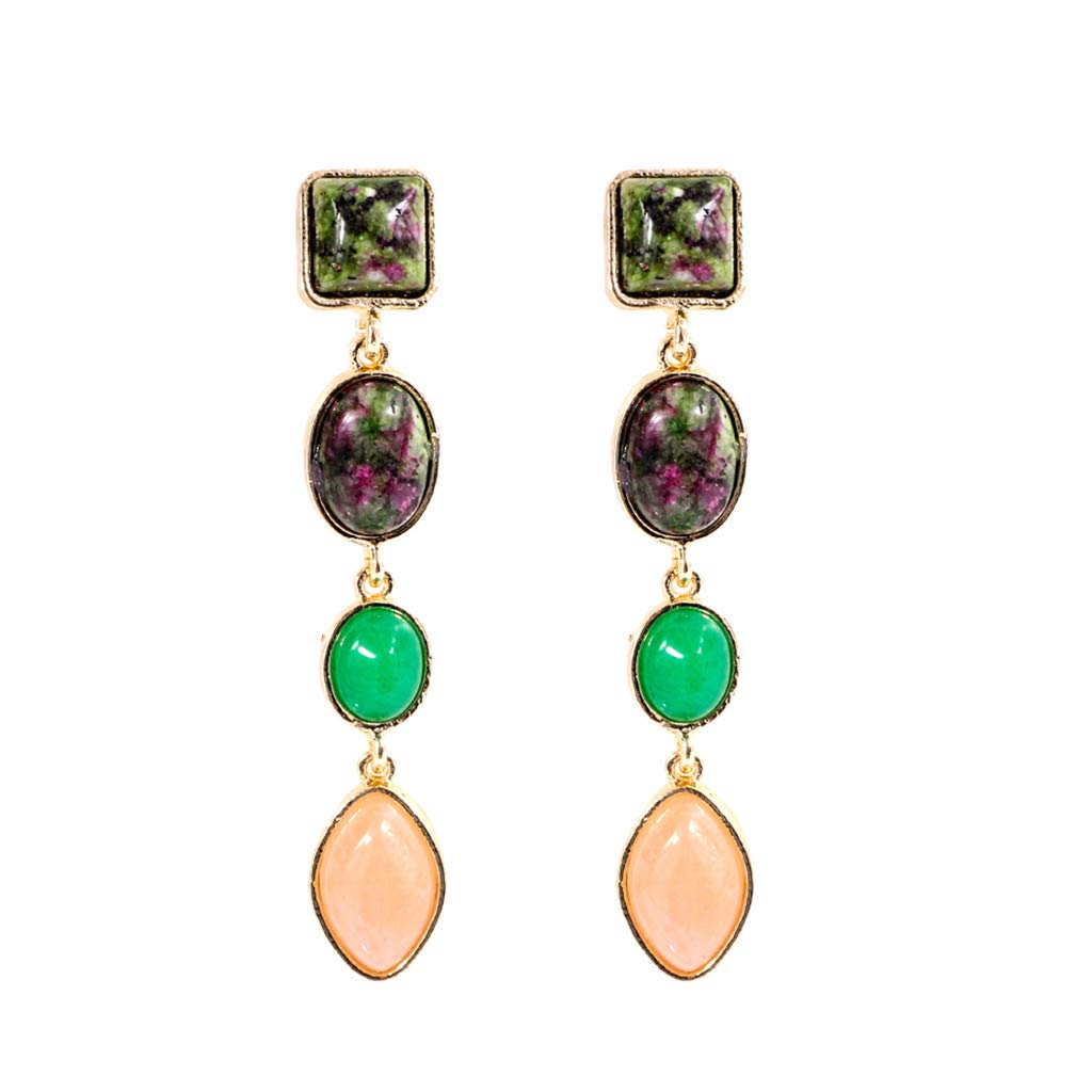 Bohemian Stone Hoop Earrings for Women - Long Magnolia Creative Jewelry Set | Perfect for Boho Chic Outfits, Festivals, and Casual Wear