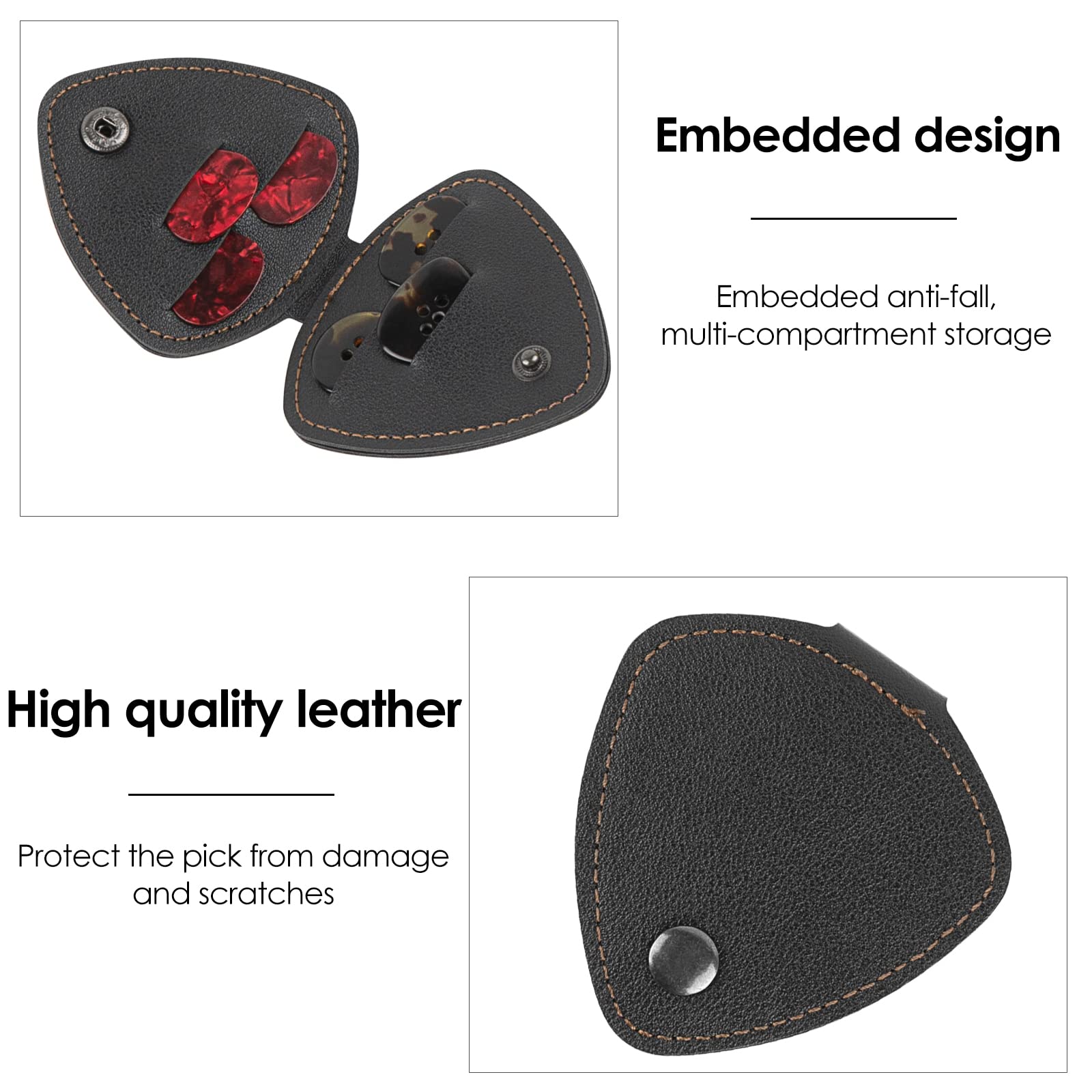 Premium Leather Guitar Pick Holder - Durable Plectrum Case Bag for Guitarists (Black) | Perfect for Electric & Acoustic Guitars, Music Practice & Live Performances