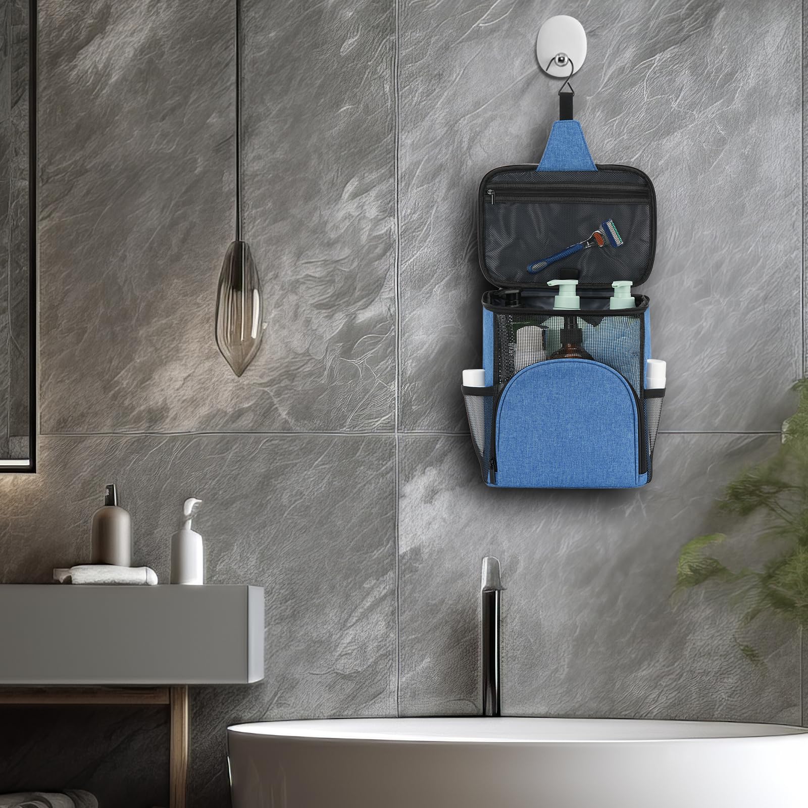 Portable Shower Caddy Tote - Quick Dry Mesh Shower Bag for College Dorm, Summer Camp & Travel - Waterproof Organizer for Toiletries, Cosmetics & Bath Essentials - Perfect for Students, Women & Men (Blue) - Ideal for RV Trips, Gym Showers & Beach Vacations