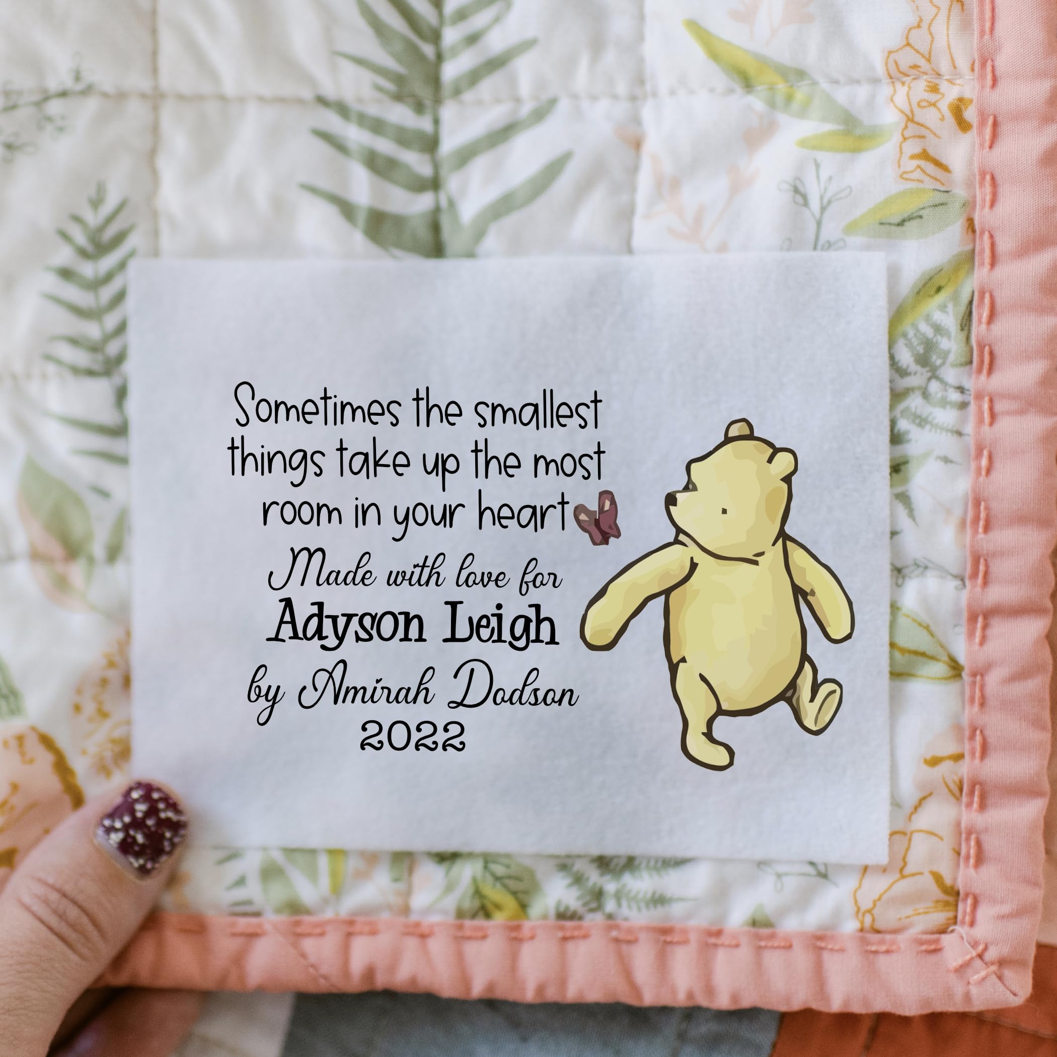 Personalized Baby Quilt Label - Custom Embroidered Name & Date Blanket Tag for Newborn Gifts, Nursery Decor, and Keepsake Memory Blankets
