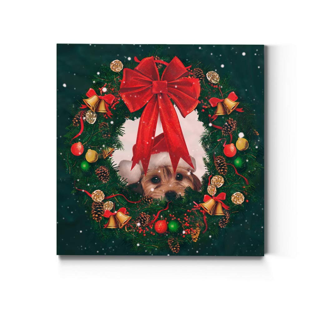 Renditions Gallery Christmas Canvas Wall Art - Holiday Décor Featuring Christmas Carol, White Christmas, Chestnuts, Nutcracker, Rudolph & Nativity - Xmas Dog Theme - 32x32 Inches - Perfect for Living Room, Bedroom & Holiday Home Decoration