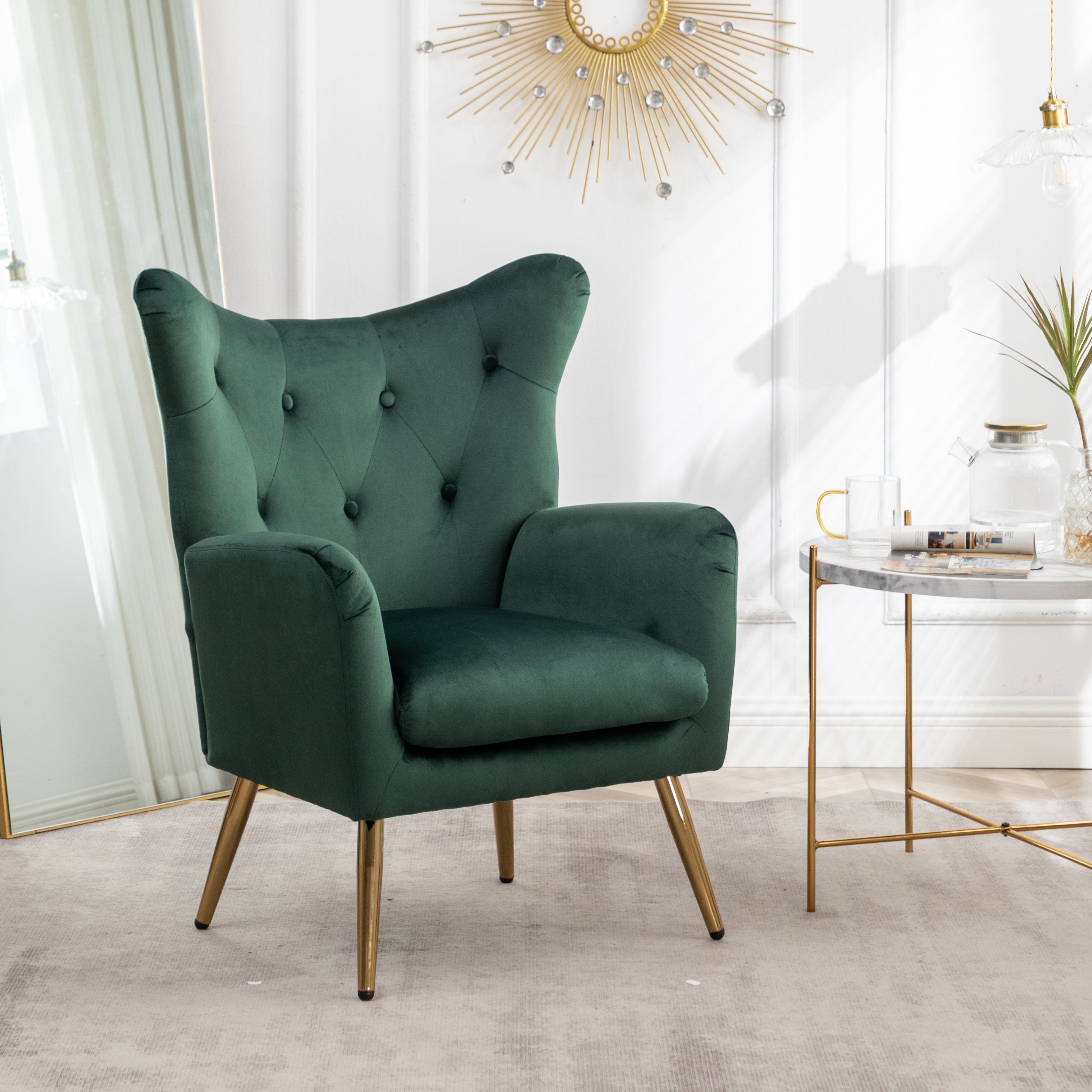 Roundhill Furniture Sovarol Velvet Button Tufted Wingback Accent Chair - Luxurious Living Room Seating for Home Office, Bedroom & Lounge Decor