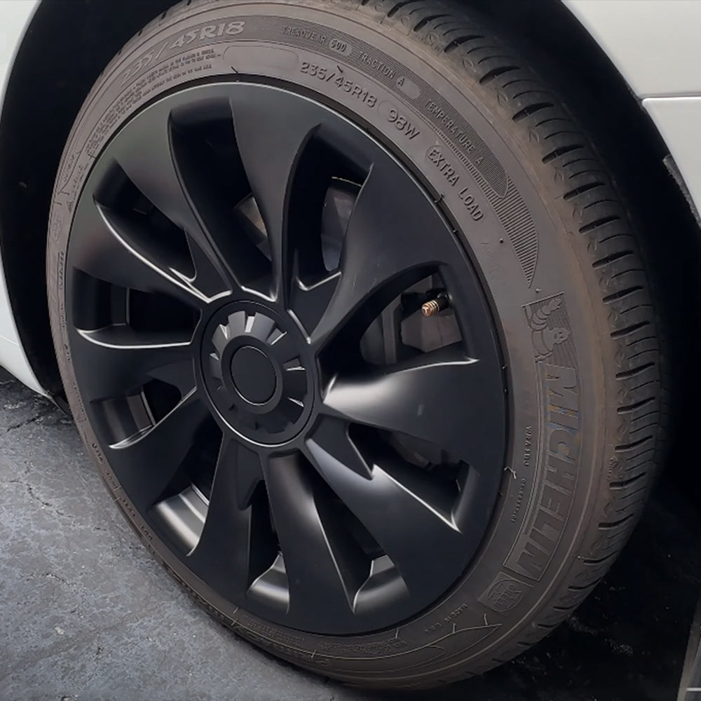 Tesla Model 3 18-Inch Überturbine Wheel Covers (4-Piece Set) - Matte Black Aero Wheel Caps for 2017-2023 - Enhance Style & Protect Rims for Daily Driving & Road Trips