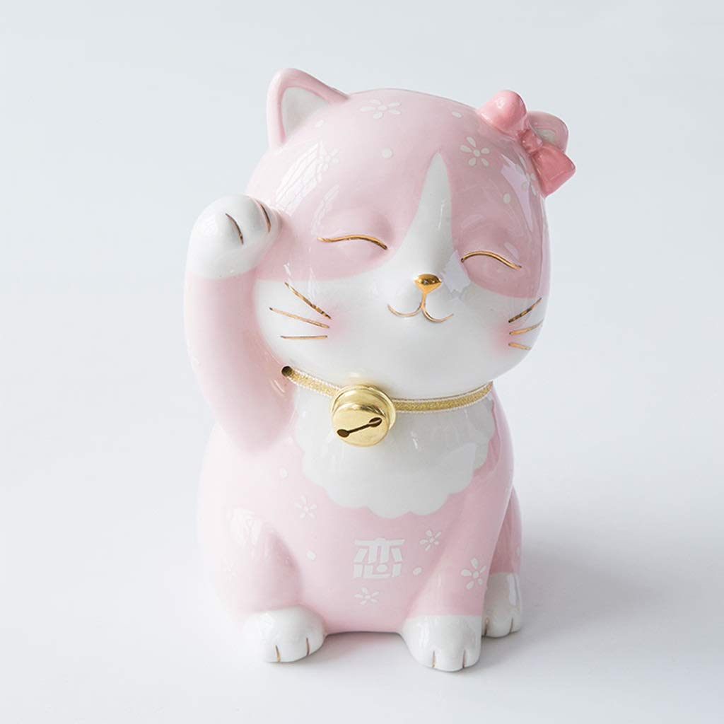 Hand-Painted Ceramic Lucky Cat Piggy Bank - Cute Pink Money Box for Kids, Girls & Boys | Perfect Birthday Gift, Savings Jar & Desktop Decoration for Children's Room, Bedroom or Office