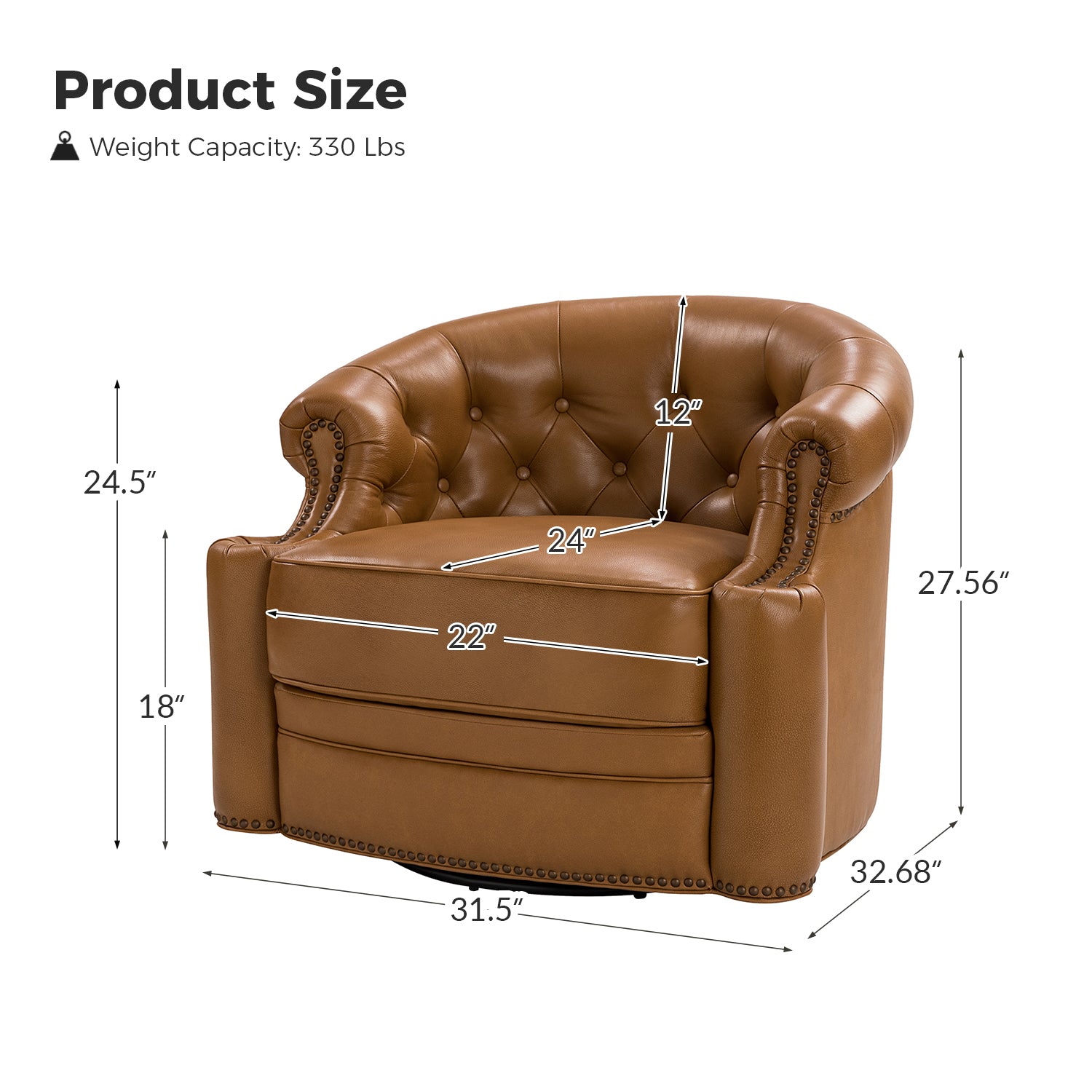 Alonso Classic Chesterfield Genuine Leather Swivel Chair - Premium Office Chair with Button Tufted Back & 360° Rotation - Perfect for Home Office, Study Room & Executive Workspace