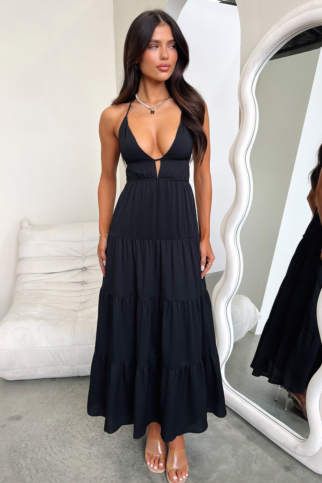 Amalie Maxi Dress for Women - Elegant Black Long Dress for Summer, Beach, Party & Evening Wear | Flowy & Comfortable