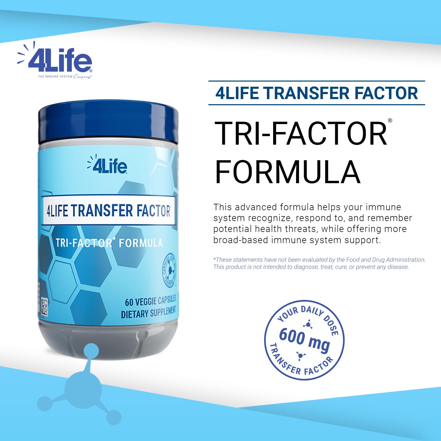 4Life Transfer Factor Tri-Factor Formula - Premium Immune System Booster with Cow Colostrum & Egg Yolk Extract - 60 Vegetarian Capsules for Daily Wellness & Immune Defense - Supports Active Lifestyle & Seasonal Health