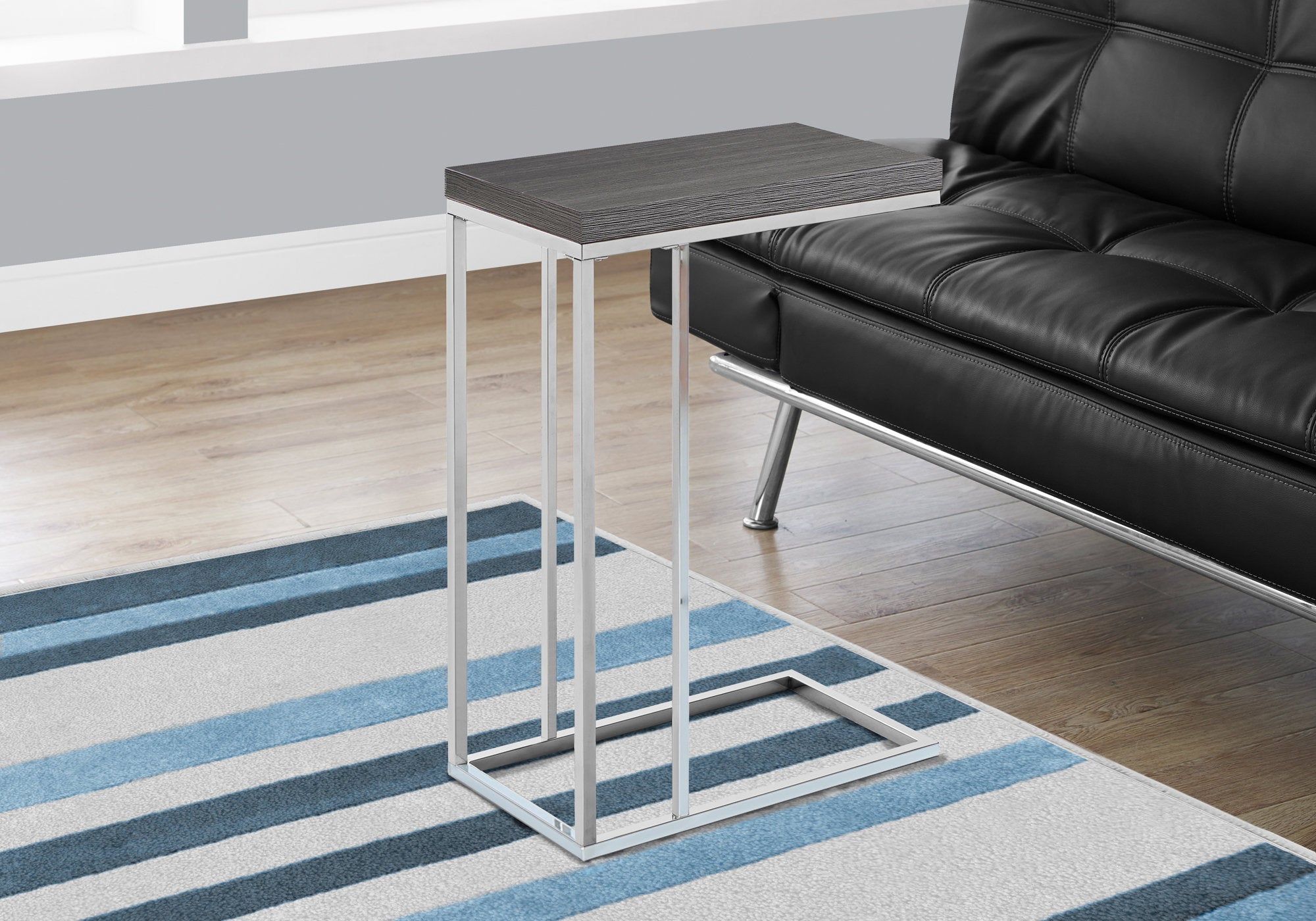 Modern Grey Accent Table with Chrome Metal Legs - Perfect for Living Room, Bedroom, or Office Decor
