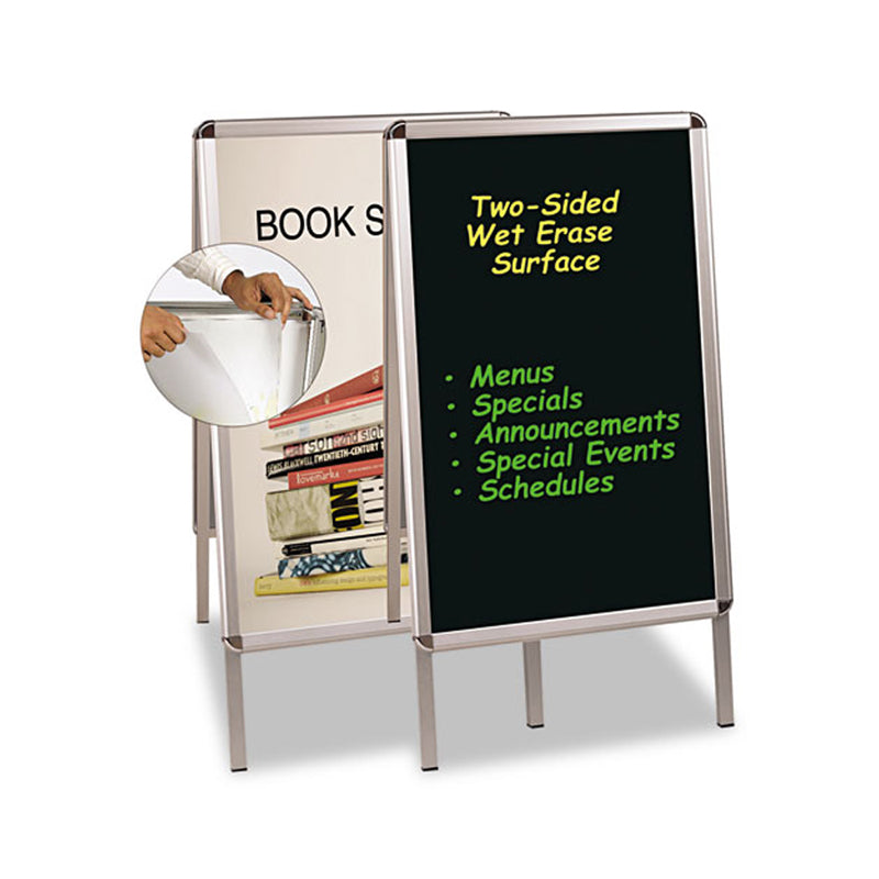 Double Sided Magnetic Dry Erase Board & Poster Holder - 27x34 Inches Aluminum Frame Whiteboard for Office, Classroom & Home Use - Wall Mountable Magnetic Whiteboard with Wet Erase Markers