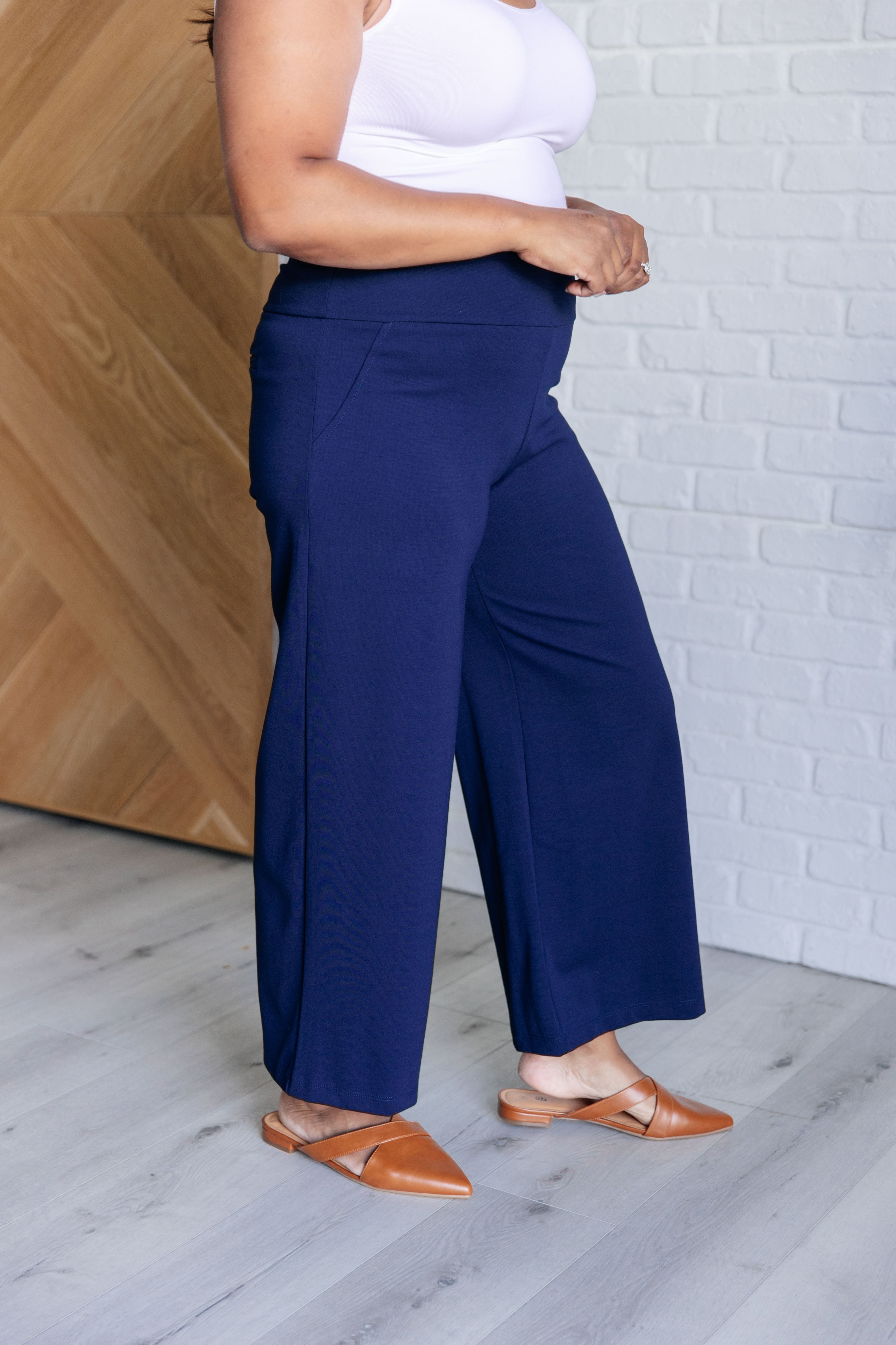 Stylish Navy Blue Magic Wide Leg Crop Pants for Women - Comfortable High Waist Palazzo Trousers for Casual Wear, Office & Summer Outfits