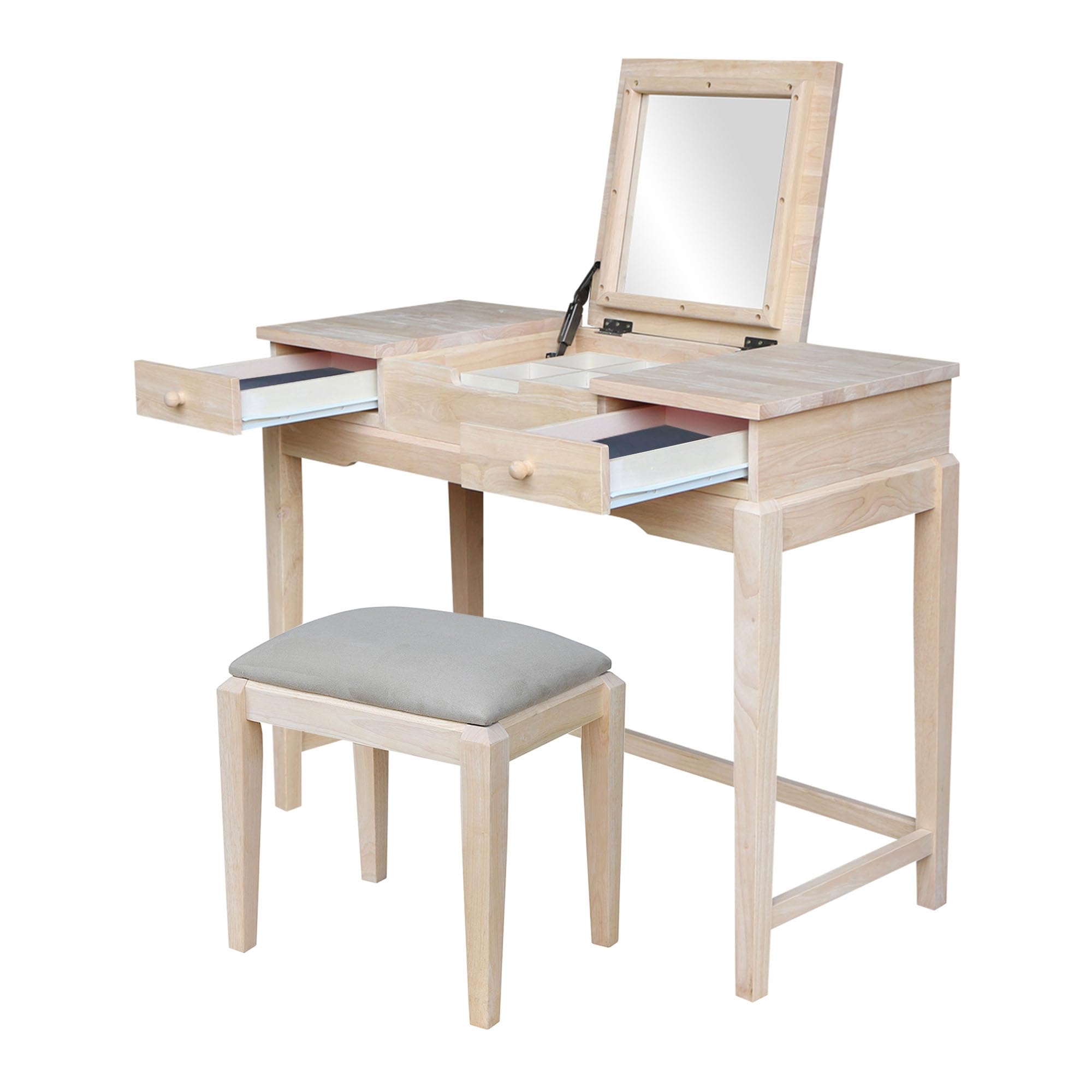 IC International Concepts Unfinished Vanity Table with Bench, 40.2