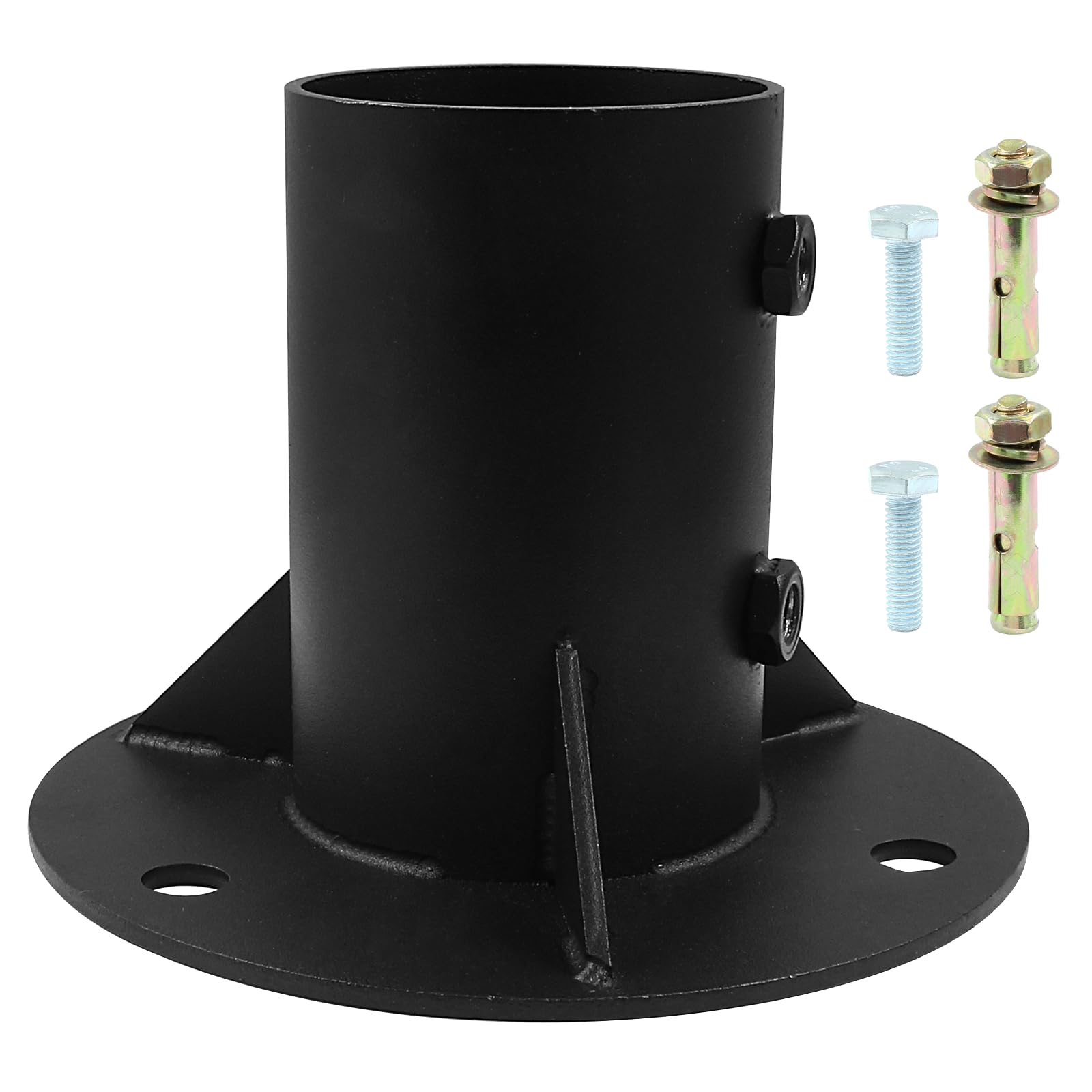 65mm Round Chain Link Fence Post Pole Flange Base - Black Steel Floor Flange for Concrete Mounting (2.5 Inch) - Durable Mailbox, Fence & Flag Pole Bracket for Outdoor Security & Decoration
