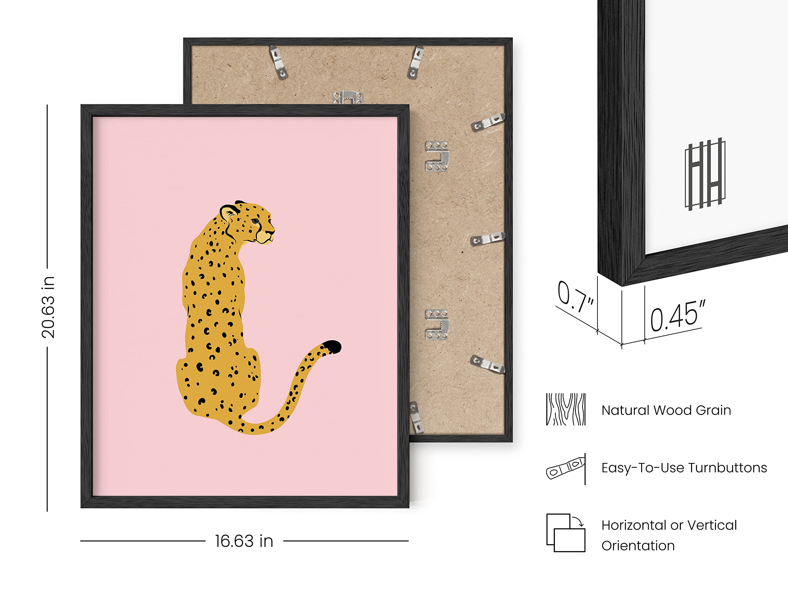 HAUS AND HUES Cheetah Print Wall Art - Pink & Black Framed Poster 16”x20” | Modern Animal Print Decor for Living Room, Bedroom & Office | Trendy Aesthetic Blush Pink Wall Decor