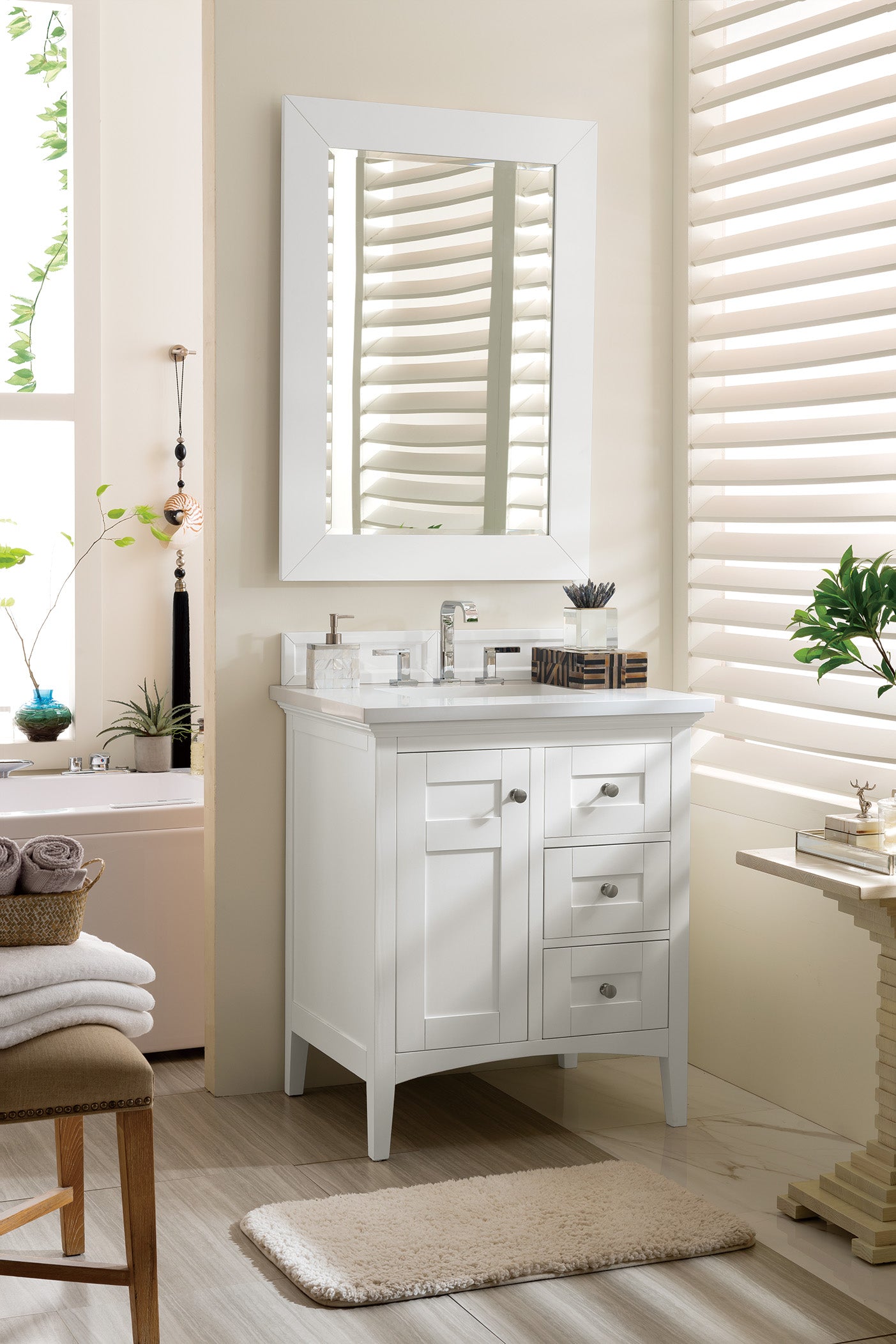 Palisades 30 Inch Single Bathroom Vanity Set with White Zeus Quartz Countertop - Bright White Finish for Modern Bathroom Decor | Perfect for Small Spaces & Guest Bathrooms