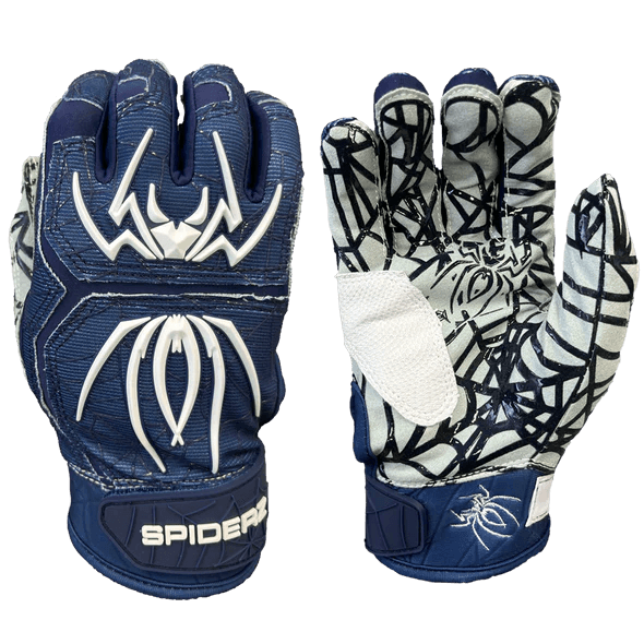 2023 Spiderz HYBRID Batting Gloves for Baseball & Softball - Navy/White - Breathable & Grip-Enhanced for Training & Games