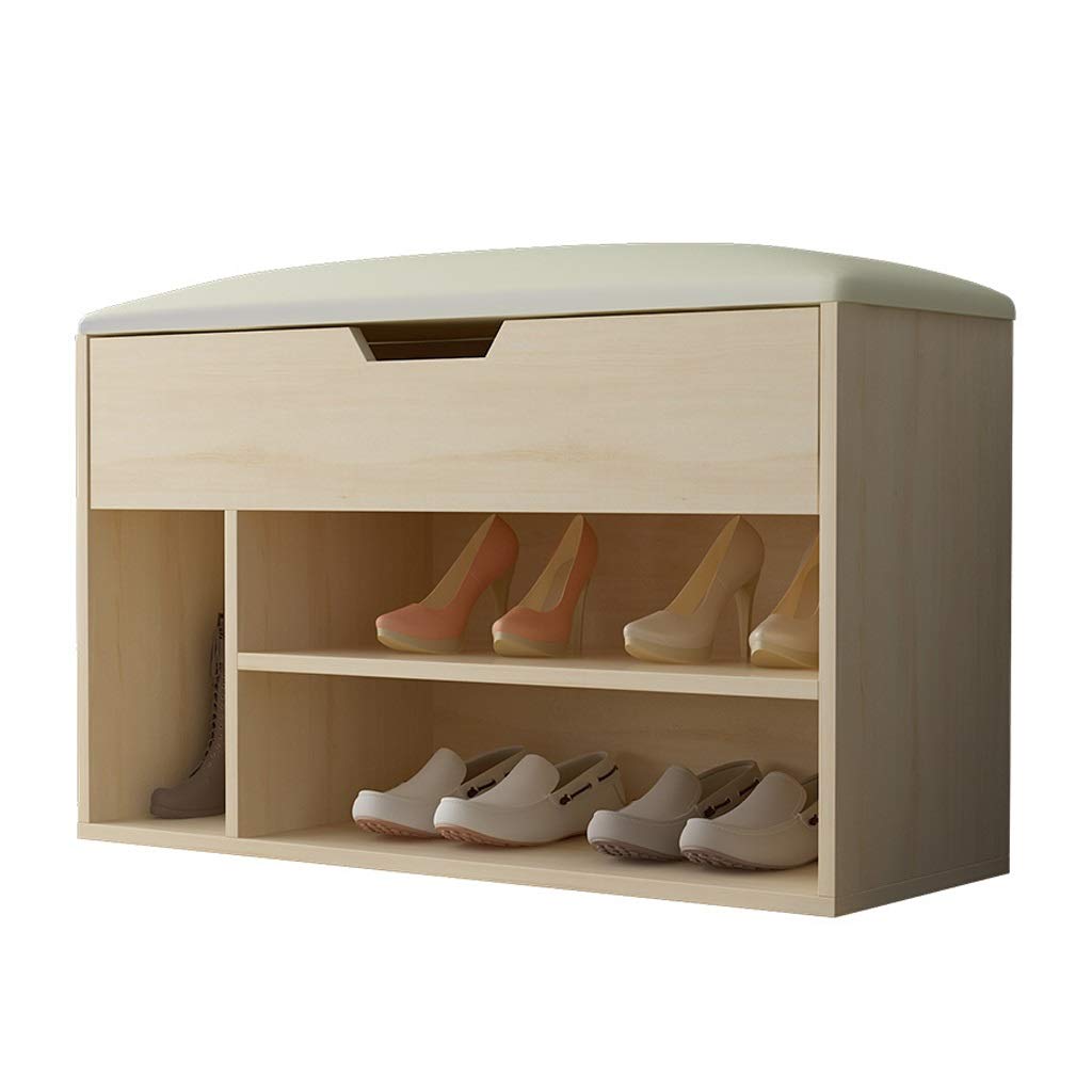 Simple Shoe Rack with PU Soft Seat - Wood Color Entryway Shoe Storage Organizer Bench for Hallway, Bedroom & Closet - Space Saving Home Shoe Stool for Easy Organization