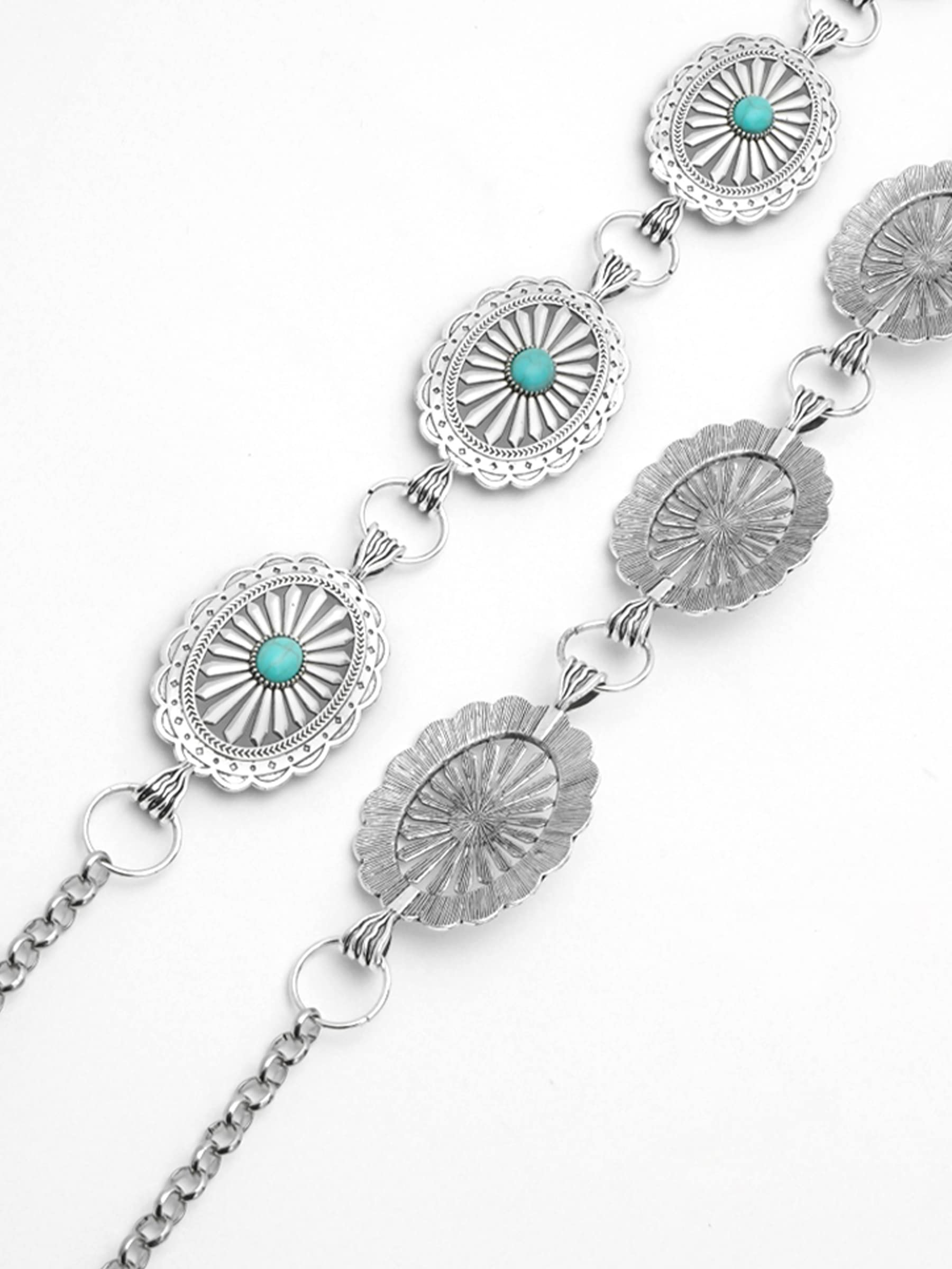 Western Cowgirl Adjustable Metal Waist Chain Belt for Women - Silver Concho Chain Belt for Dresses, Jeans & Outfits | Perfect for Country Concerts, Rodeos & Boho Fashion