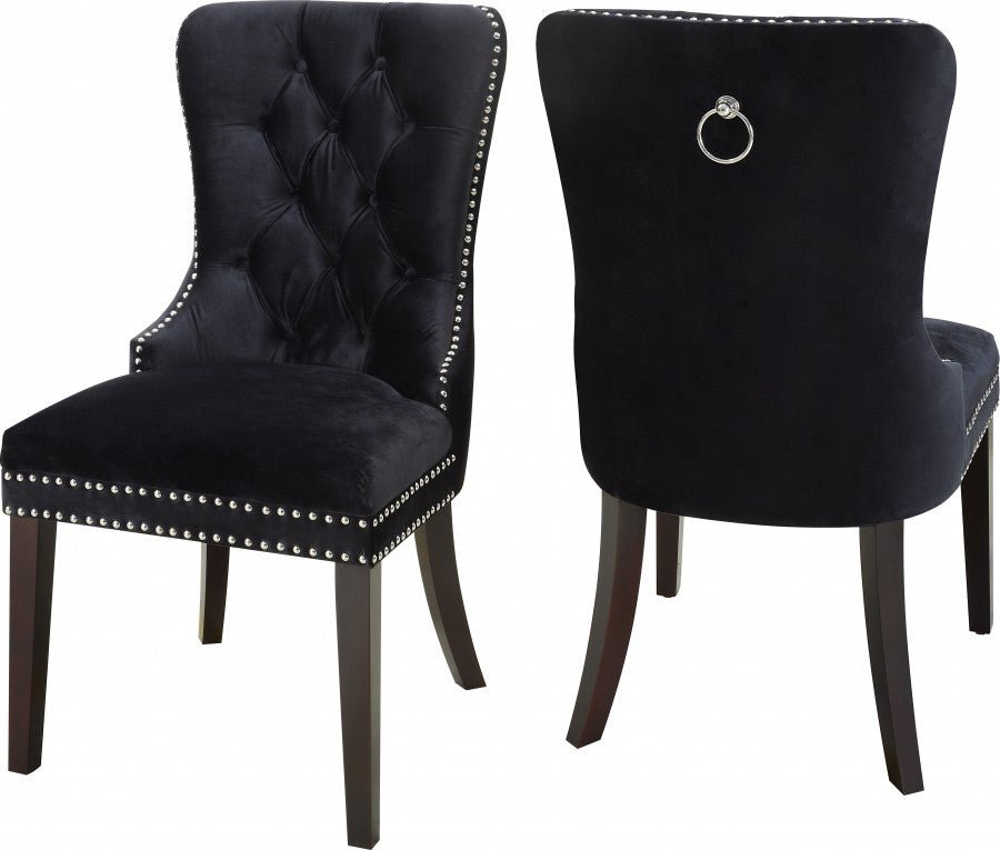 Luxury Black Velvet Dining Chairs with Nail Head Trim - Set of 2 Modern Upholstered Side Chairs for Dining Room, Kitchen, or Home Office