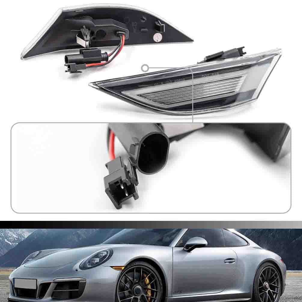 NJSBYL LED Side Marker Light Kit for Porsche 911 991.1 Carrera Cayman Boxster - Clear Lens Amber LED Front Turn Signal Lights - Perfect for Night Driving & Car Customization