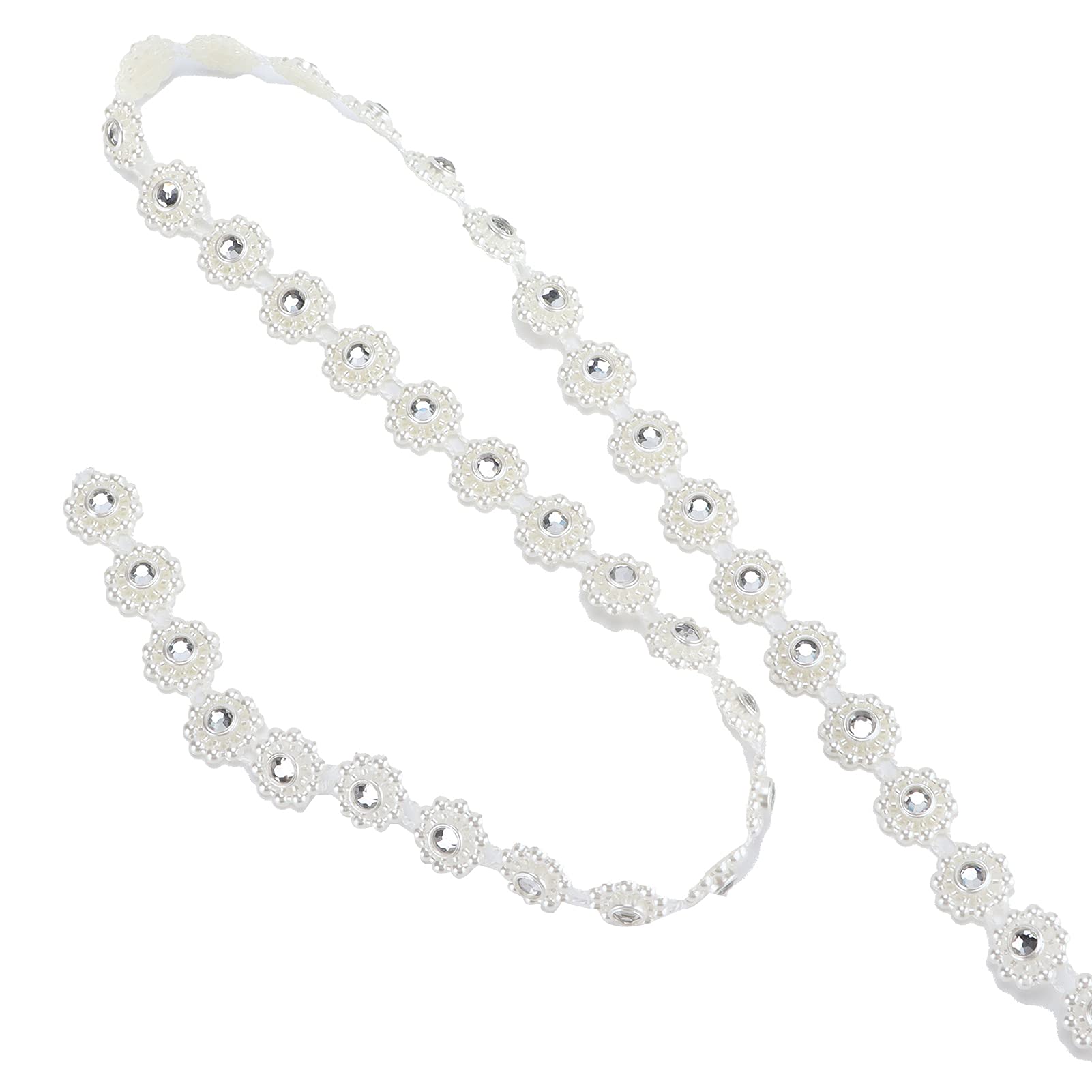 Elegant Off-White Pearl & Rhinestone Applique - Handmade Craft Embellishment for DIY, Wedding Decor, Gift Wrapping & Fashion Accessories