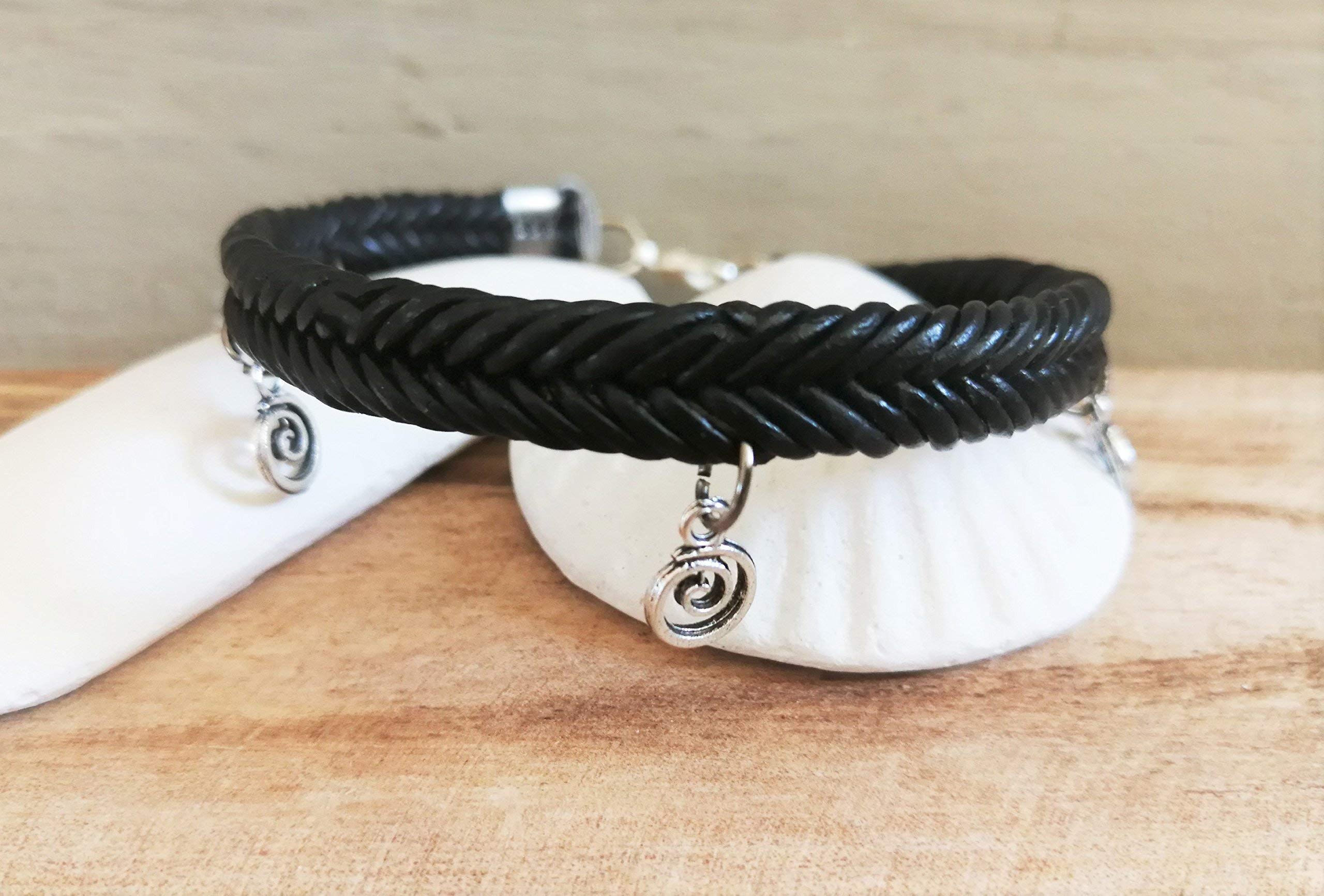 Braided Black Leather Anklet for Women - Adjustable Ankle Wrap Bracelet with Spiral Charms | Boho Jewelry for Summer, Beach, Festival & Everyday Wear