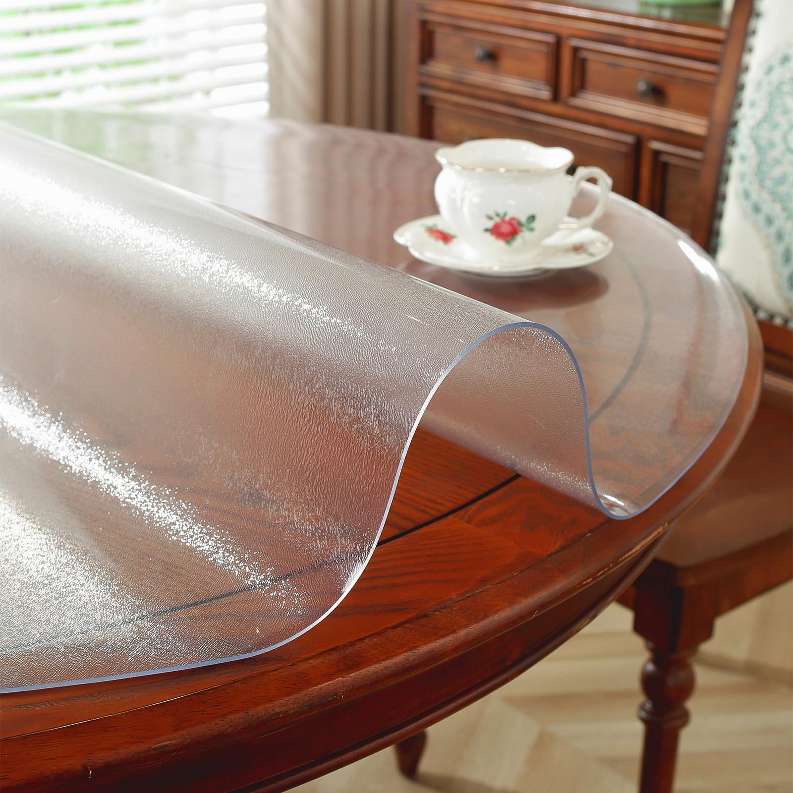 OstepDecor 43 Inch Frosted Round Table Cover Protector - Waterproof Thick Plastic Table Pad for Dining Room, Kitchen, Party & Outdoor Use