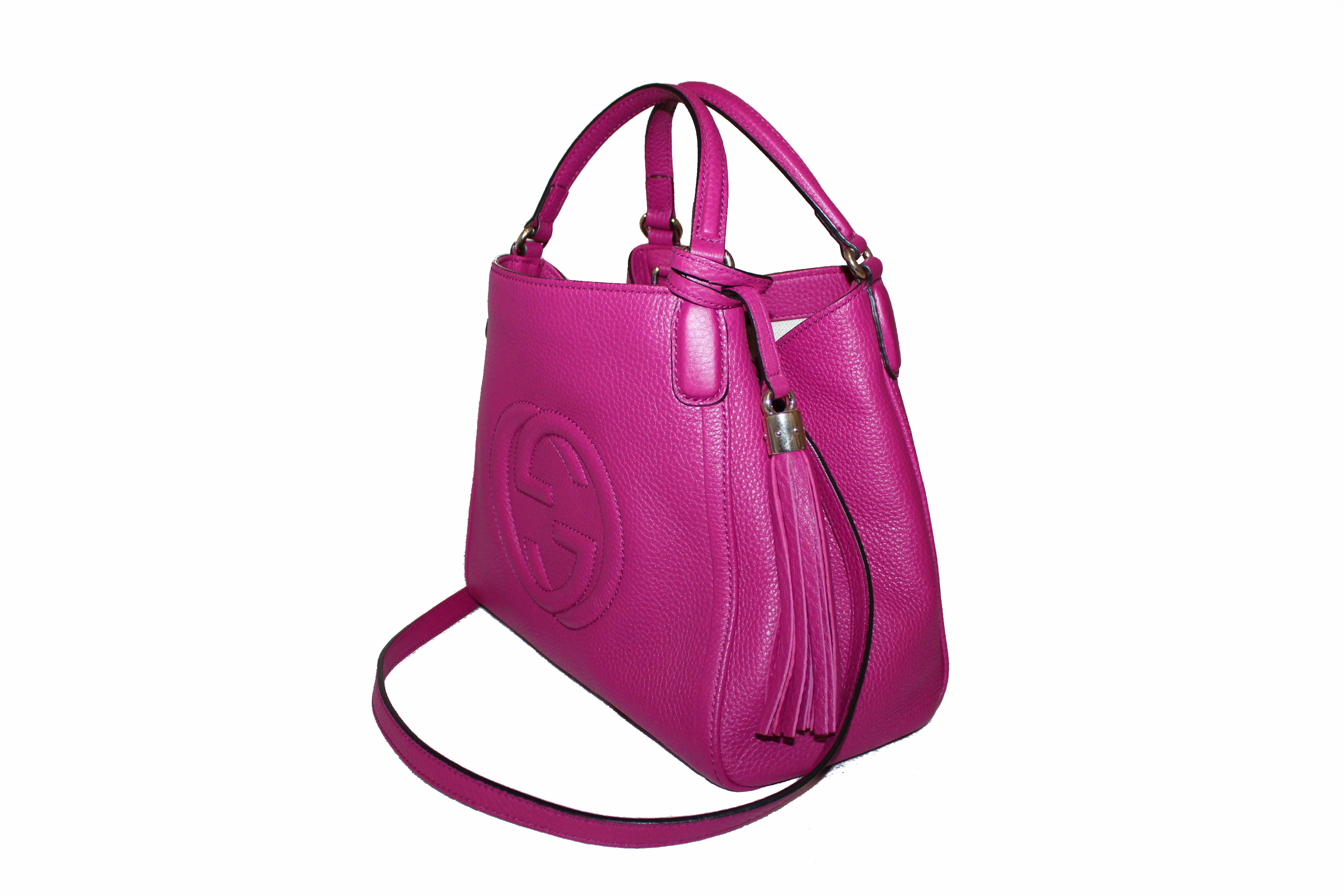 Authentic Gucci Magenta Soho Convertible Leather Small Shoulder Bag for Women | Luxury Crossbody Purse | Perfect for Date Night, Shopping & Travel