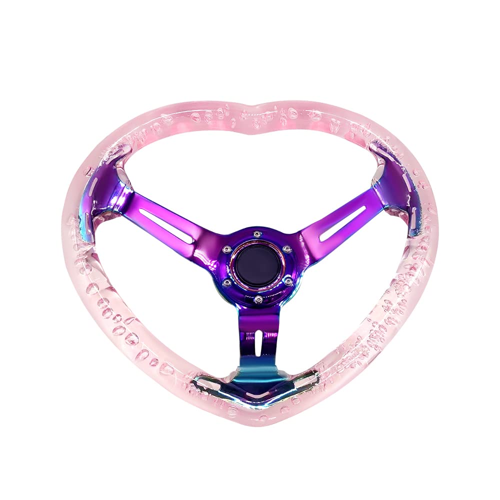 Universal Acrylic Racing Steering Wheel - Heart-Shaped Design, Fits Most Vehicles, Racing Cars, RZR & Club Car (Pink) | Perfect for Racing Enthusiasts & Custom Car Modifications