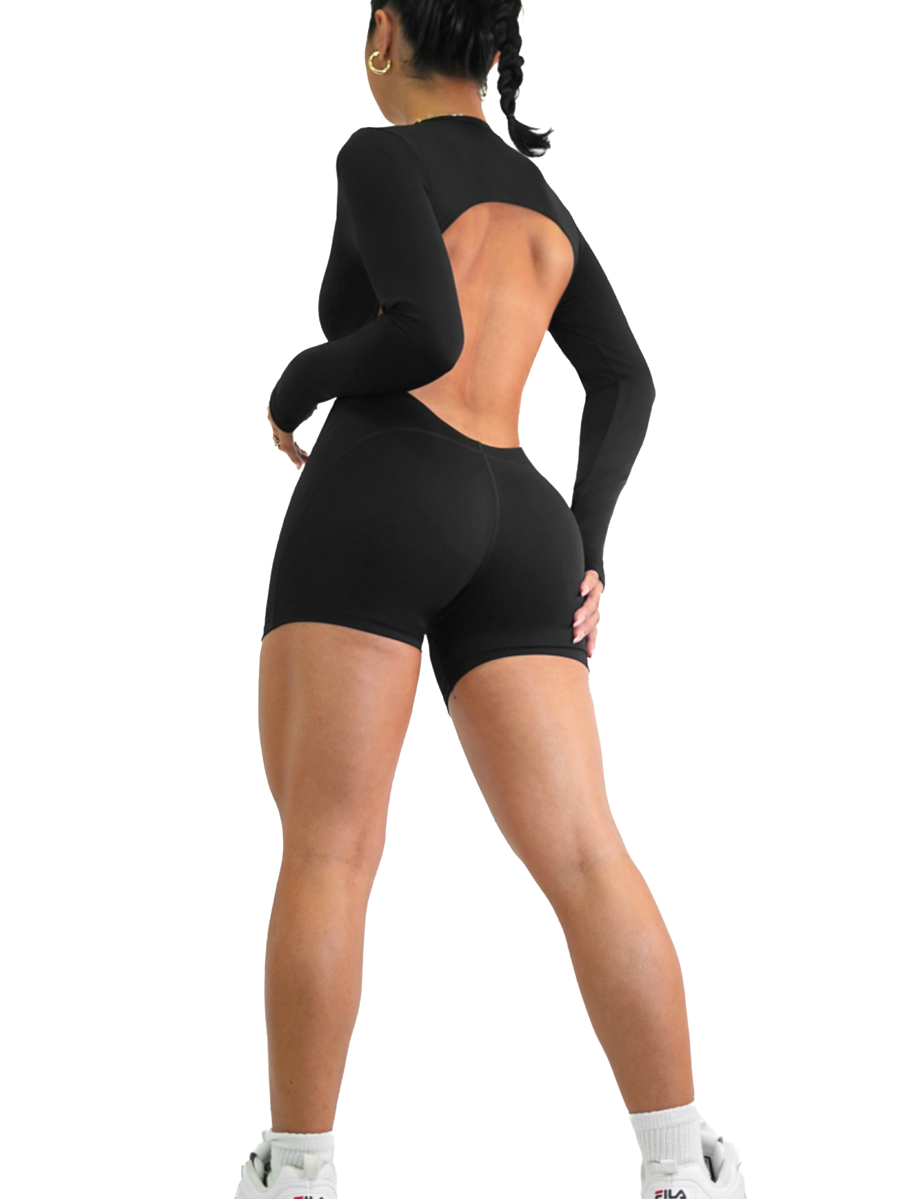 Backless Long Sleeve Short Romper for Women - Sexy Black Jumpsuit | Perfect for Club, Party & Date Night Outfits