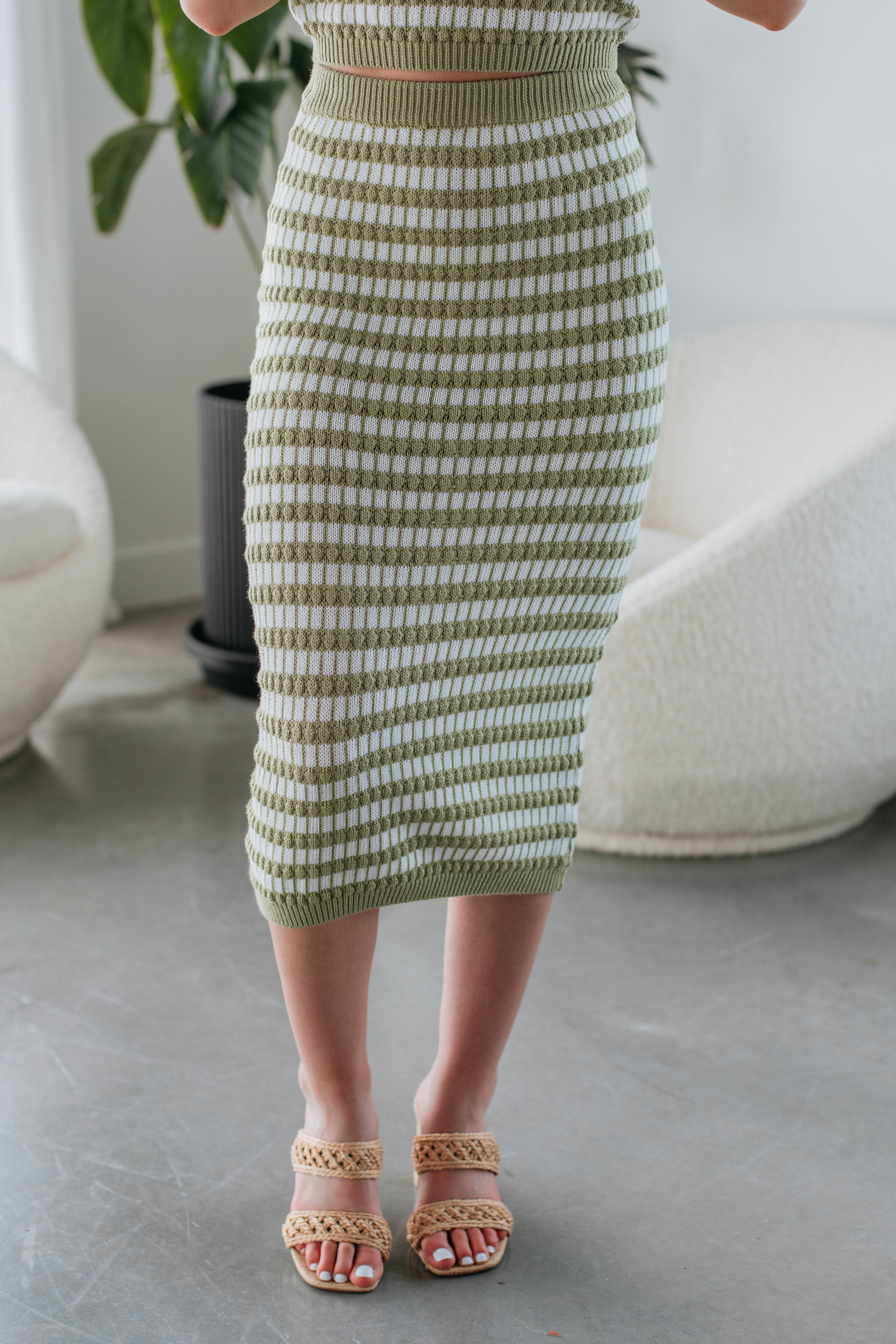 Lexia Knit Midi Skirt - Women's Stretchy High Waist Flowy Skirt for Casual Wear, Office & Date Night Outfits