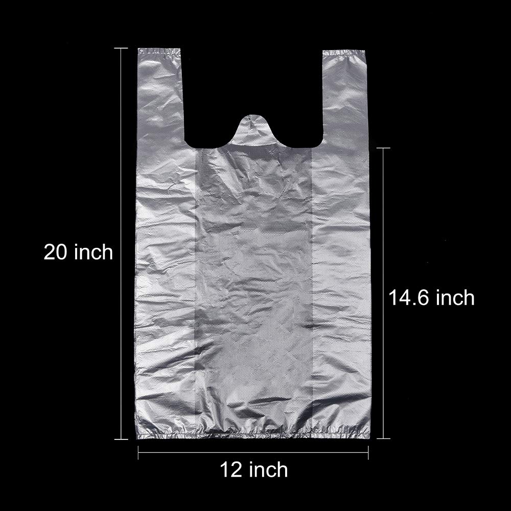 White Plastic T-Shirt Bags with Handles - Bulk Pack of 100 (12x20 Inch) - Durable Grocery Bags, Retail Shopping Bags & Merchandise Bags for Supermarket, Restaurant & Retail Stores - Perfect for Food Takeout, Convenience Stores & Customer Packaging