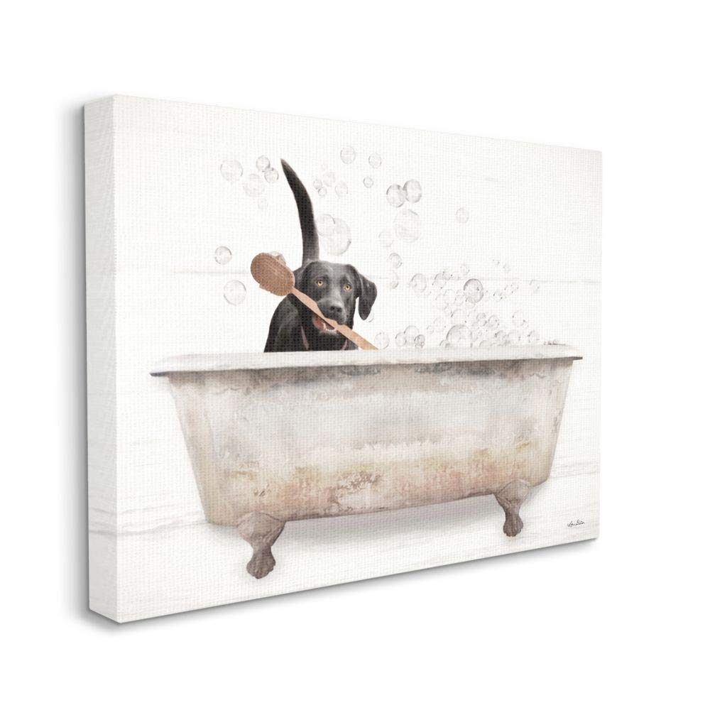 Stupell Industries Happy Labrador in Rustic Bubble Bath Wall Art - 30x40 Inches, Off-White Canvas Painting - Perfect for Bathroom Decor, Living Room, or Dog Lover's Gift