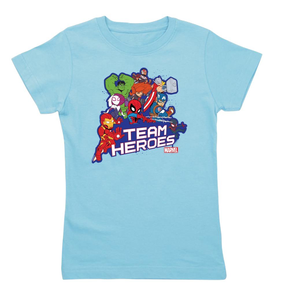 Marvel Superhero Team Girls Slim Fit T-Shirt - Cute Graphic Tee for Kids & Teens - Perfect for School, Playdates & Superhero Fan Gifts