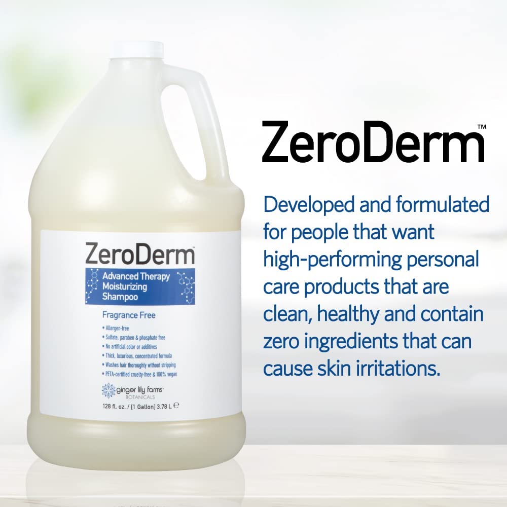 Ginger Lily Farms ZeroDerm Advanced Therapy Moisturizing Shampoo - Vegan, Cruelty-Free & Fragrance Free for All Hair Types - 1 Gallon Refill (4 Pack) - Ideal for Salons, Spas & Home Hair Care Routines