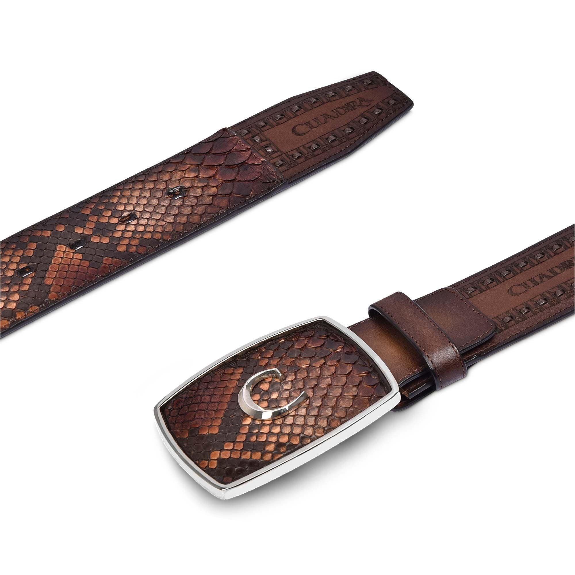 CV397PI Cuadra Men's Fashion Cowboy Belt - Genuine Python Leather in Chestnut Brown | Perfect for Western Wear & Casual Outfits