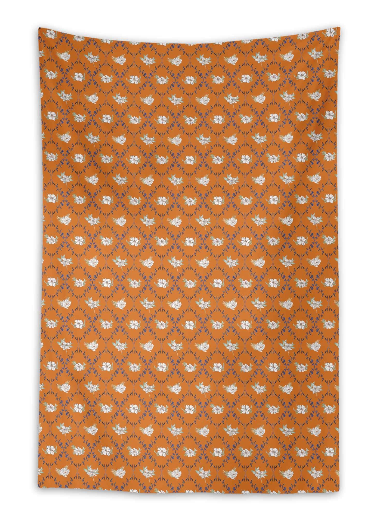 Orange Azalea & Peony Damask Beach Throw Tapestry - 58 x 58 Inches Printed Wall Art for Boho Bedroom Decor, Dorm Room, Living Room, or Outdoor Picnic Blanket