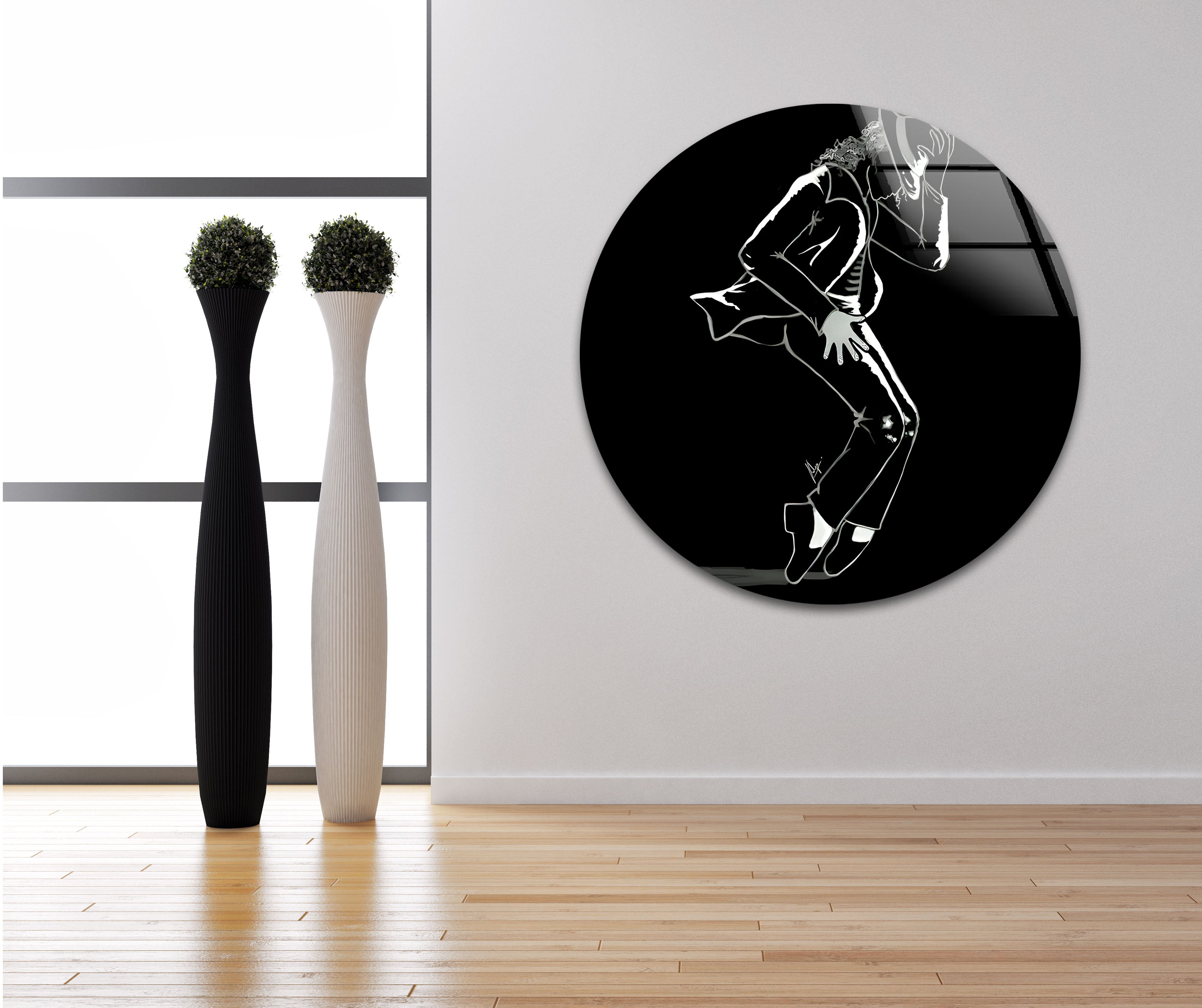 Black & White Michael Jackson Silhouette Glass Wall Art - Elegant Music Icon Home Decor for Living Room, Bedroom & Office