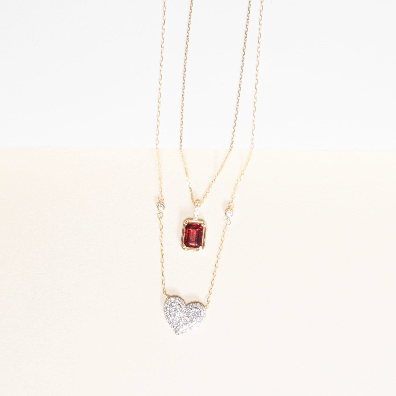 10k Yellow Gold Emerald Cut Garnet Pendant with White Sapphire Bail - Elegant Bezel Set Jewelry for Women, Perfect Gift for Anniversary, Birthday & Special Occasions