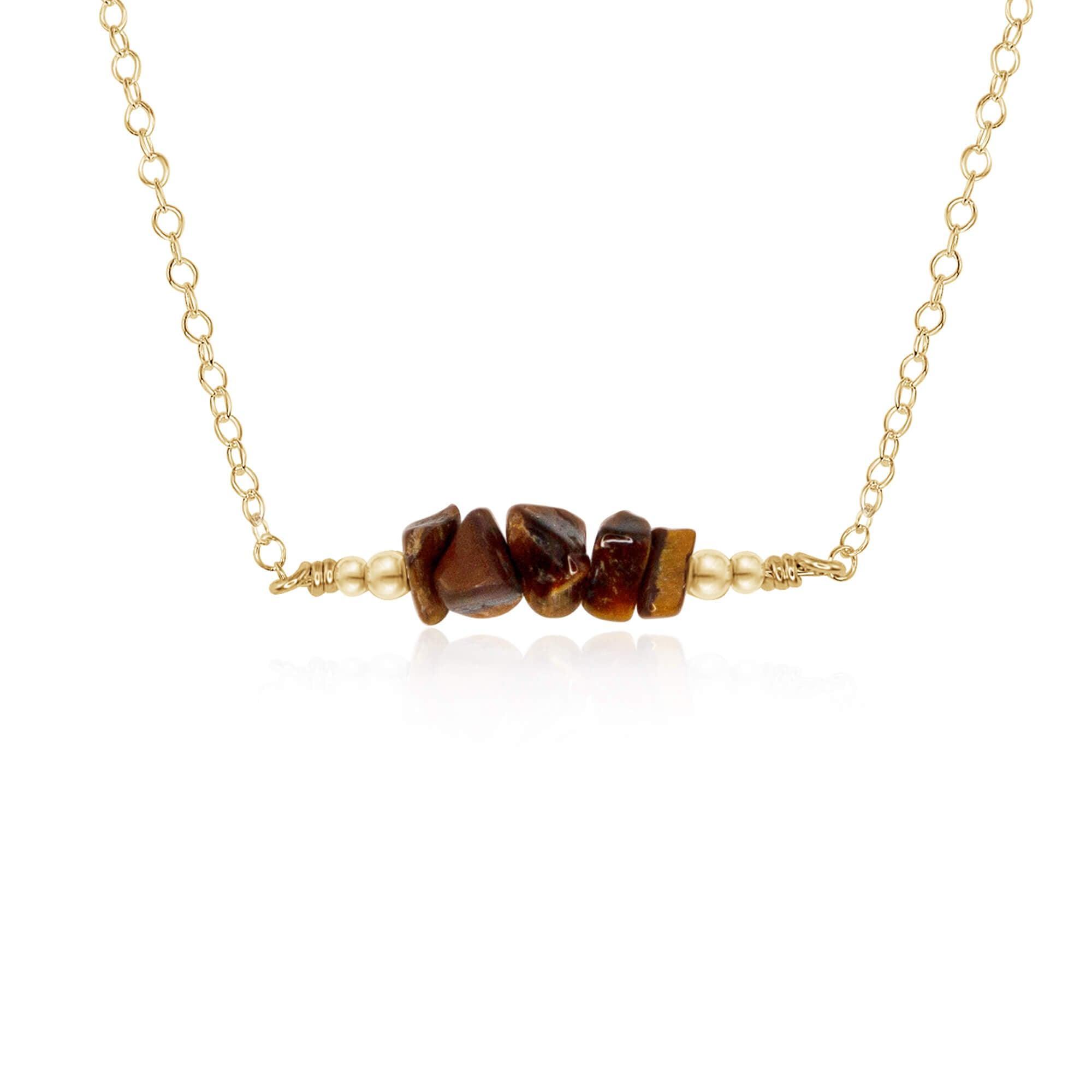 Tigers Eye Chip Bead Bar Necklace - Natural Stone Jewelry for Women | Healing Crystal Necklace for Protection & Confidence | Perfect for Meditation, Yoga & Spiritual Gifts