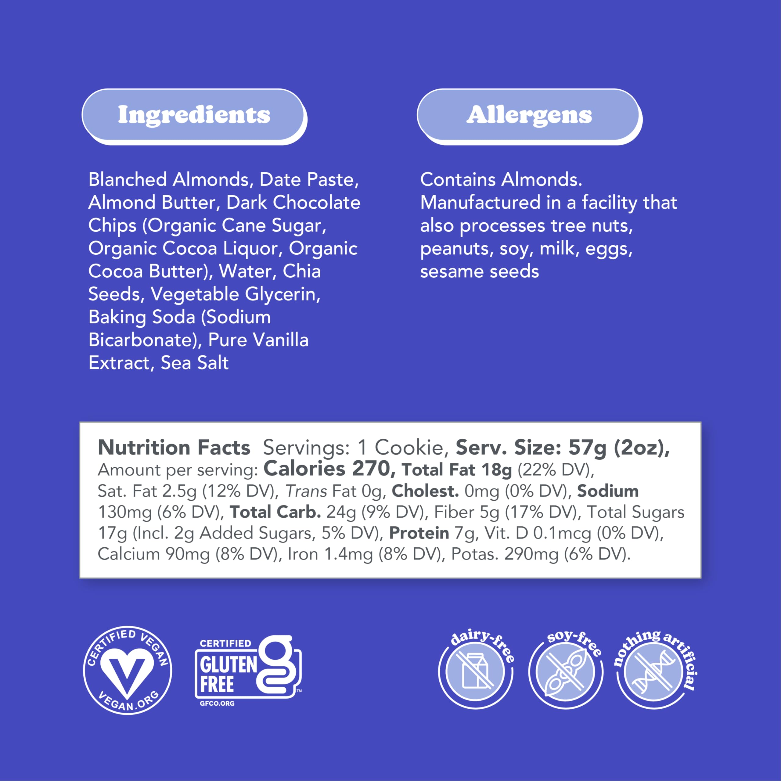 Love + Chew Gluten Free Vegan Cookies - Bulk 60 Count (2oz Each) - Chocolate Chia, High Protein Almonds, Paleo & Non-GMO Snacks - Individually Wrapped Soft Baked Cookies for Office, School & Travel Snacking