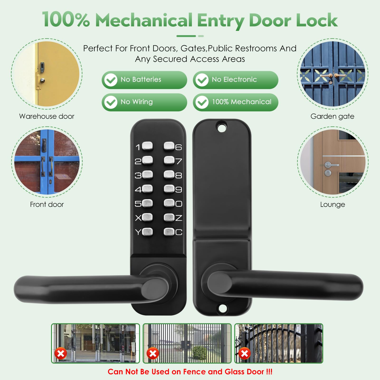 Single Sided Keypad Door Lock Lever - Mechanical Keyless Entry Door Handle with Combination Code for Front Gates & Warehouses - Auto Locking Matte Black Security Lock (Ideal for Commercial Buildings, Storage Units & Home Garages)