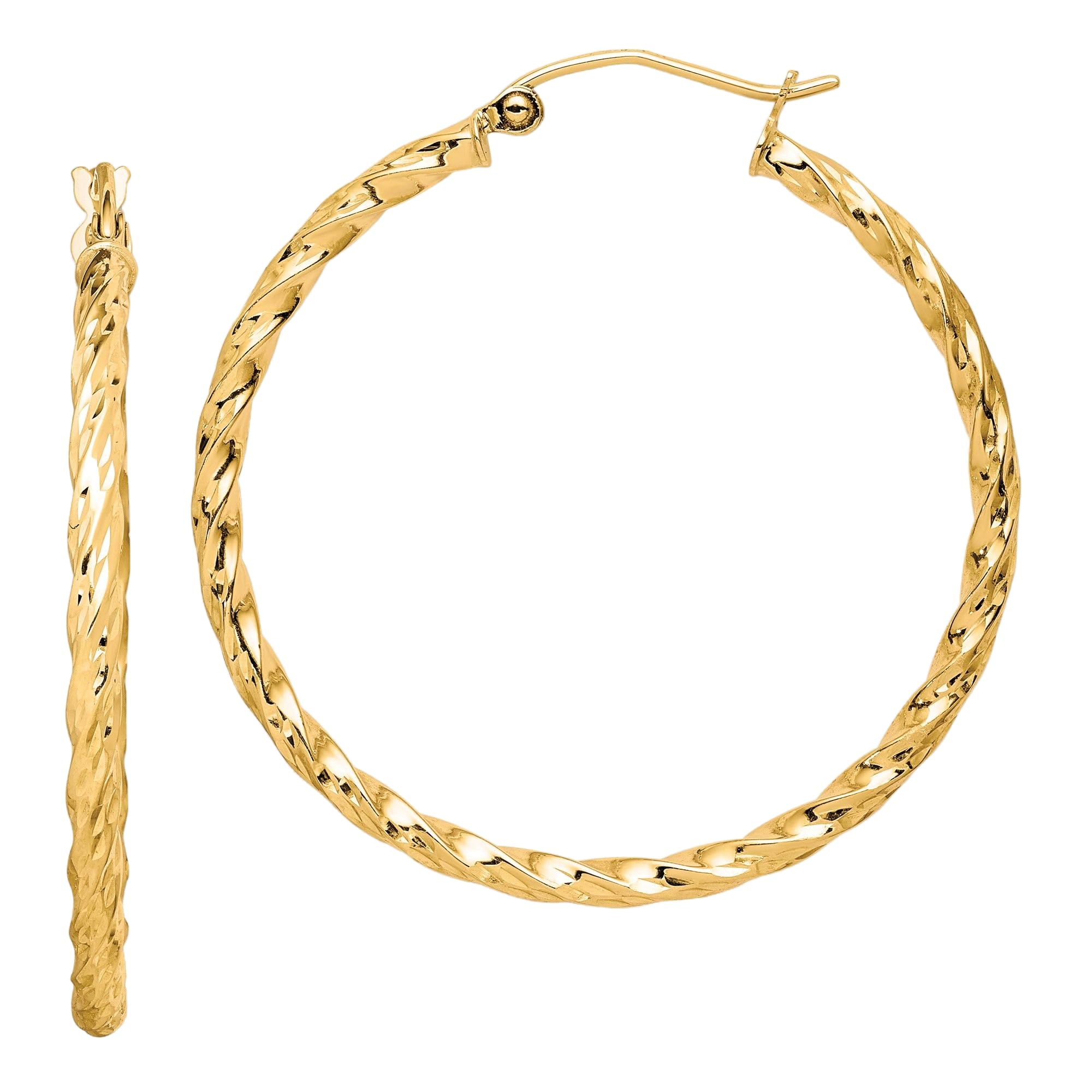 10K Solid Yellow Gold Twisted 35mm Large Hoop Earrings for Women | Classic Dainty Everyday Jewelry | Perfect for Parties, Weddings & Office Wear
