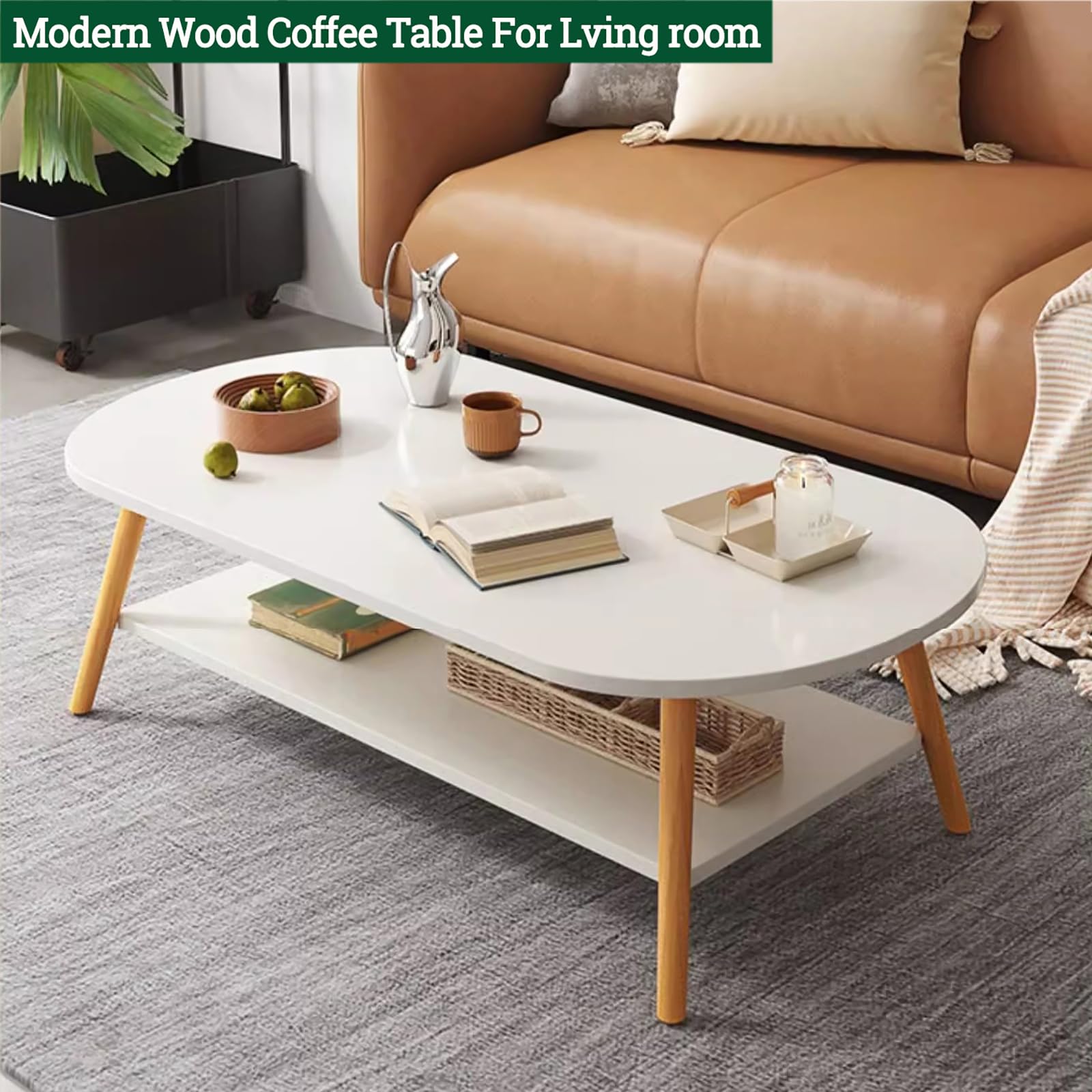 Modern Solid Wood Coffee Table with Storage Shelf - 31.5