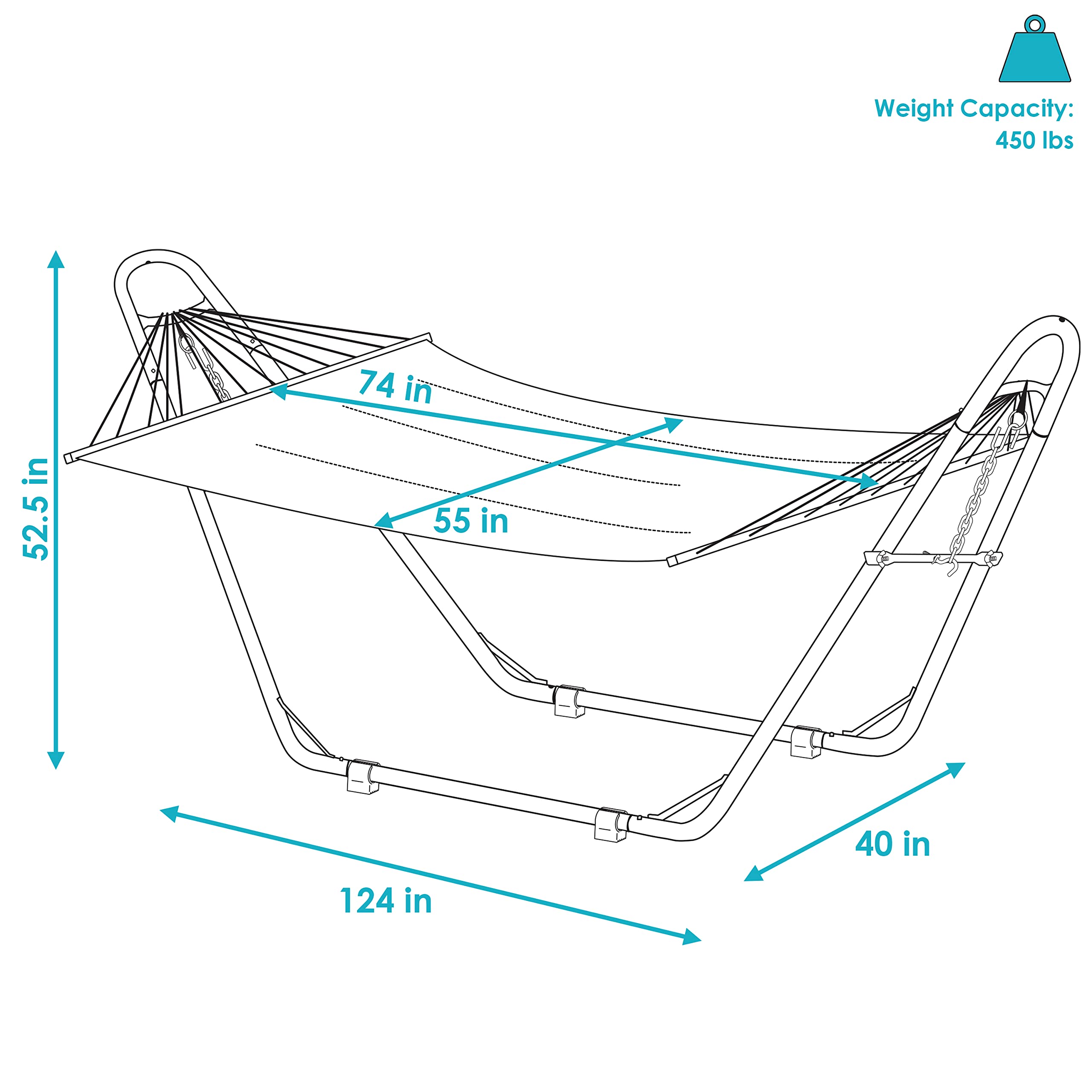 Sunnydaze Double Quilted Fabric Hammock with Universal Steel Stand - 450 lb Weight Capacity - Black - Catalina Beach Pattern - Perfect for Backyard, Patio, Poolside & Beach Relaxation