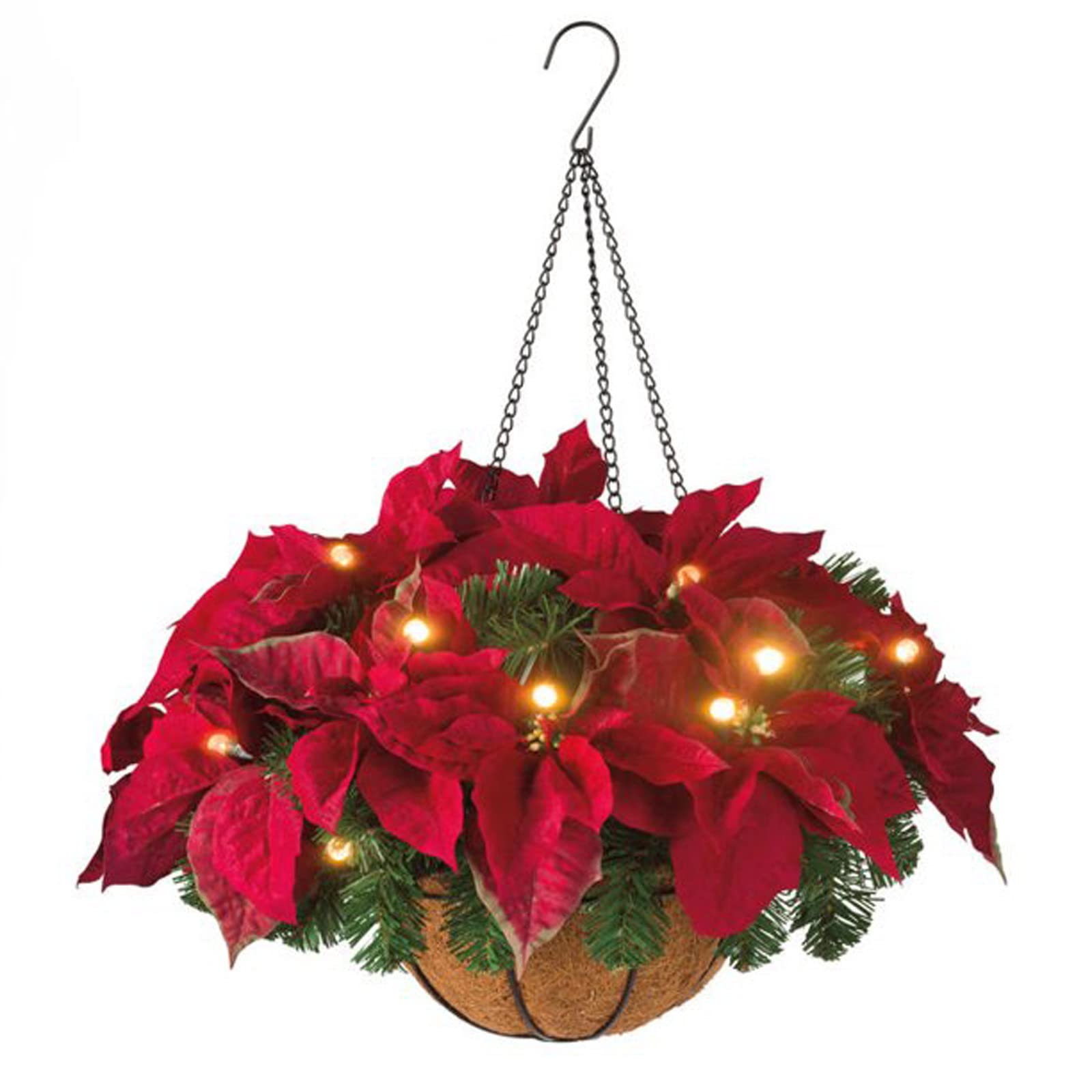 Pre-Lit Artificial Christmas Hanging Basket with LED Lights - Frosted Berry & Pine Cone Decor - Holiday Home & Outdoor Decor for Porch, Mantel, or Front Door